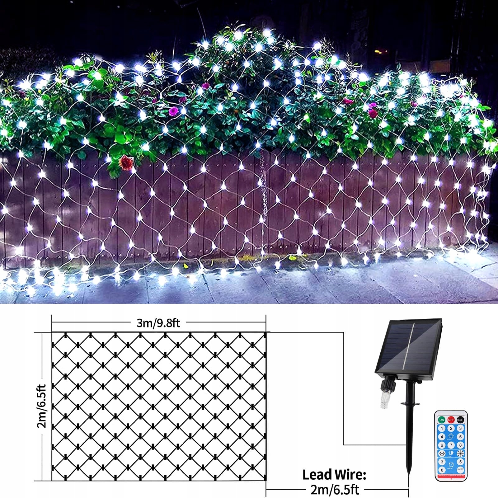 JIMACRO Siatka Świetlna Solarna Girlanda Ozdobna Lampki 2x3m 192 LED — miniatura 6