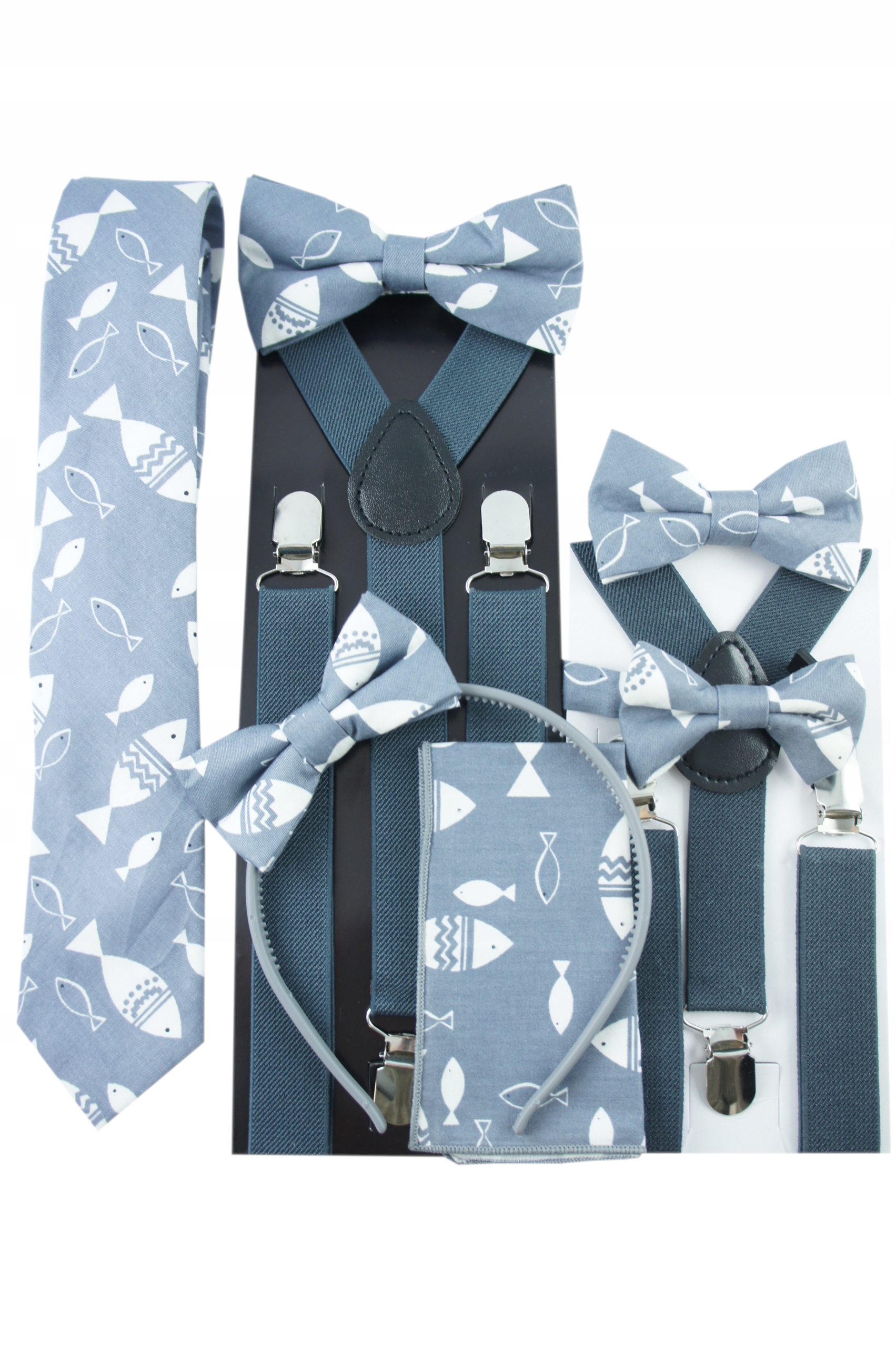 Muszka mucha dziecięca w RYBY RYBKI grafitowa Kolor niebieski