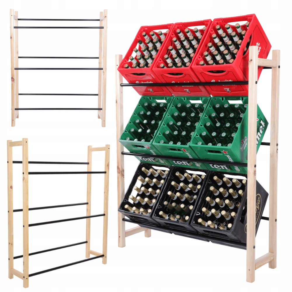 Dreveno-kovový Stojan Na škatule na nápoje, pivo, Regál Veľký, 3 Police