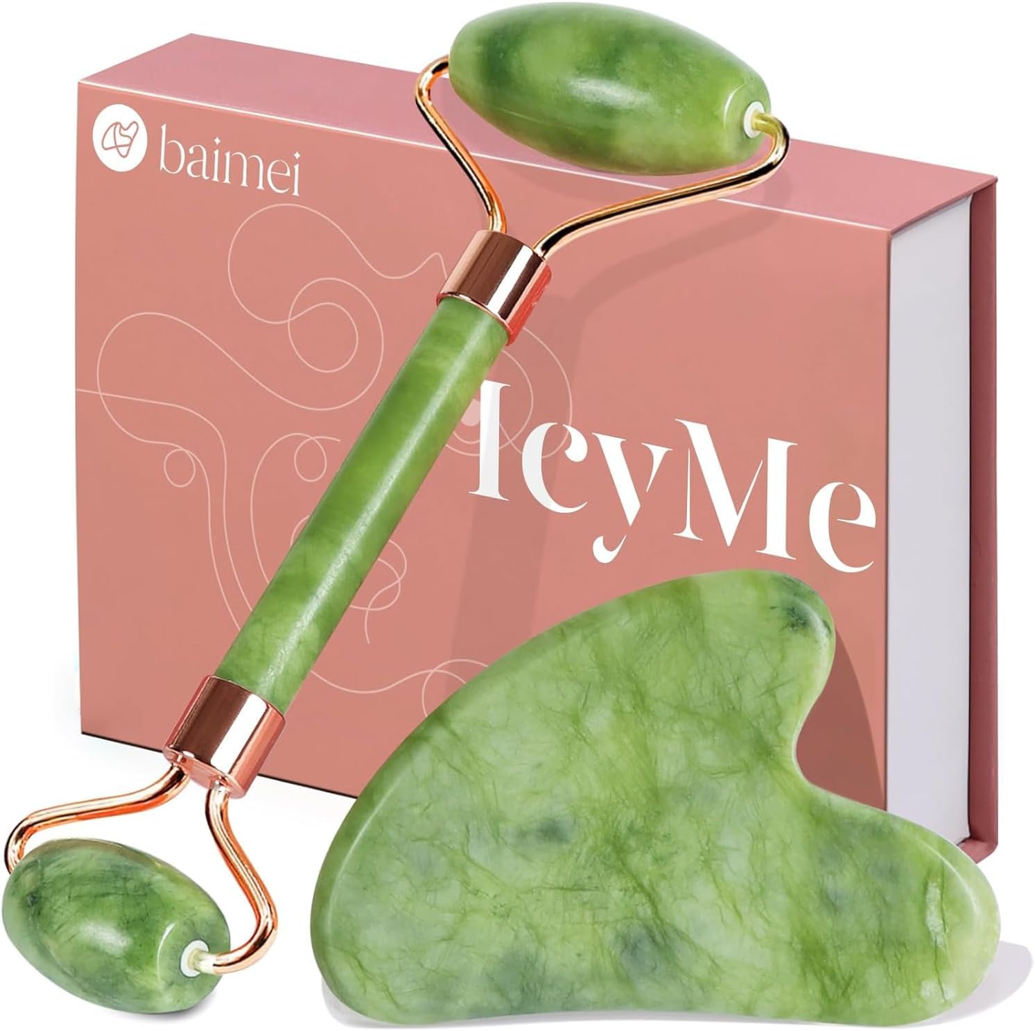 Baimei Sada Roller Gua Sha Přírodní Xiuyan Jade Masáž obličeje Zpevnění