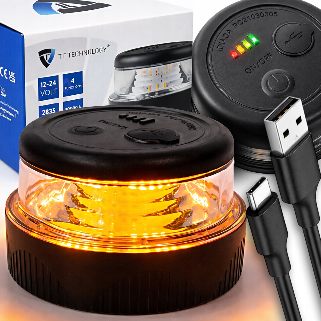 Led Výstražná Lampa V16 Blesk Kohout Místo Trojúhelníku Usb 4 Režimy