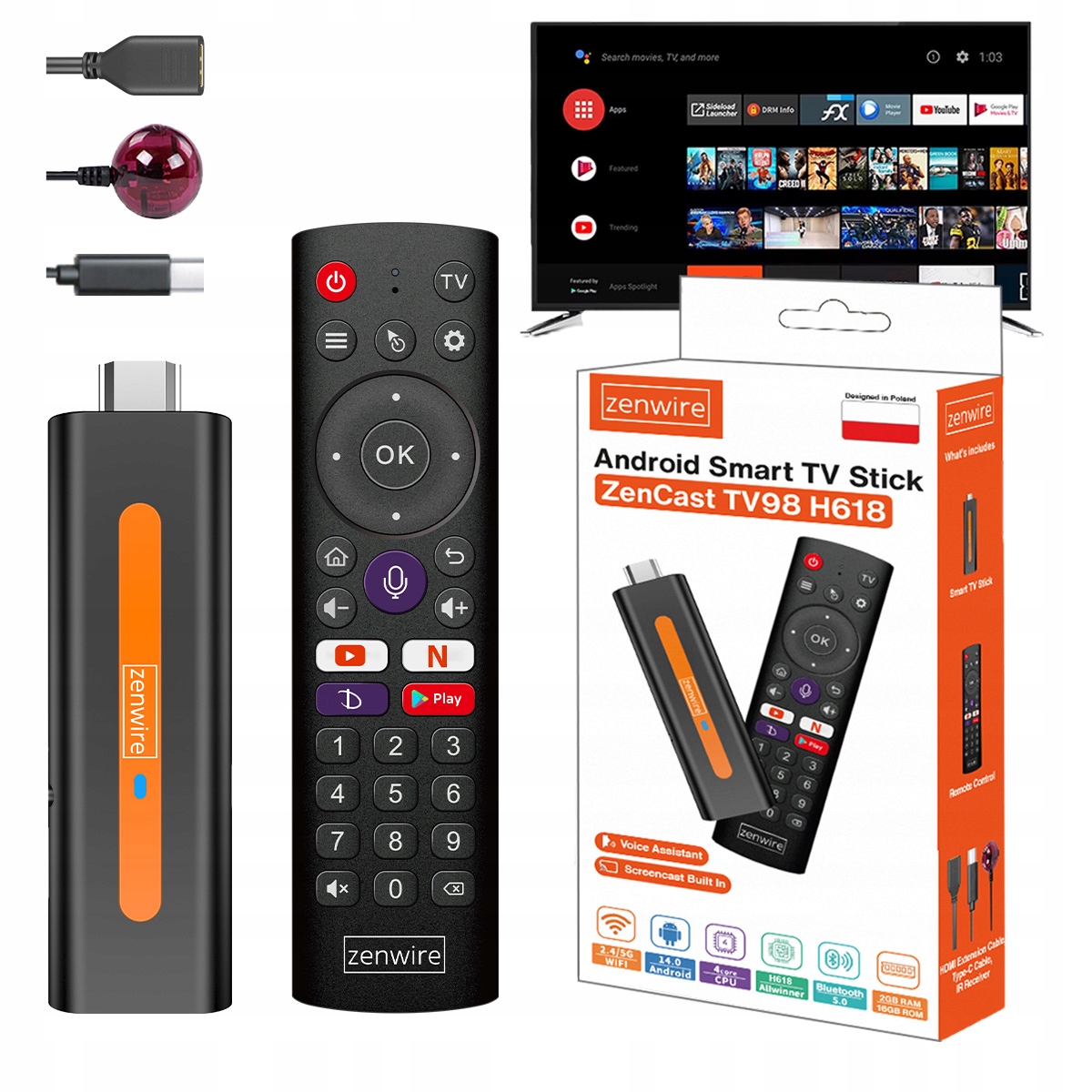 Odtwarzacz Multimedialny Przystawka Android 14 Smart Tv Stick Box WiFi 2/16