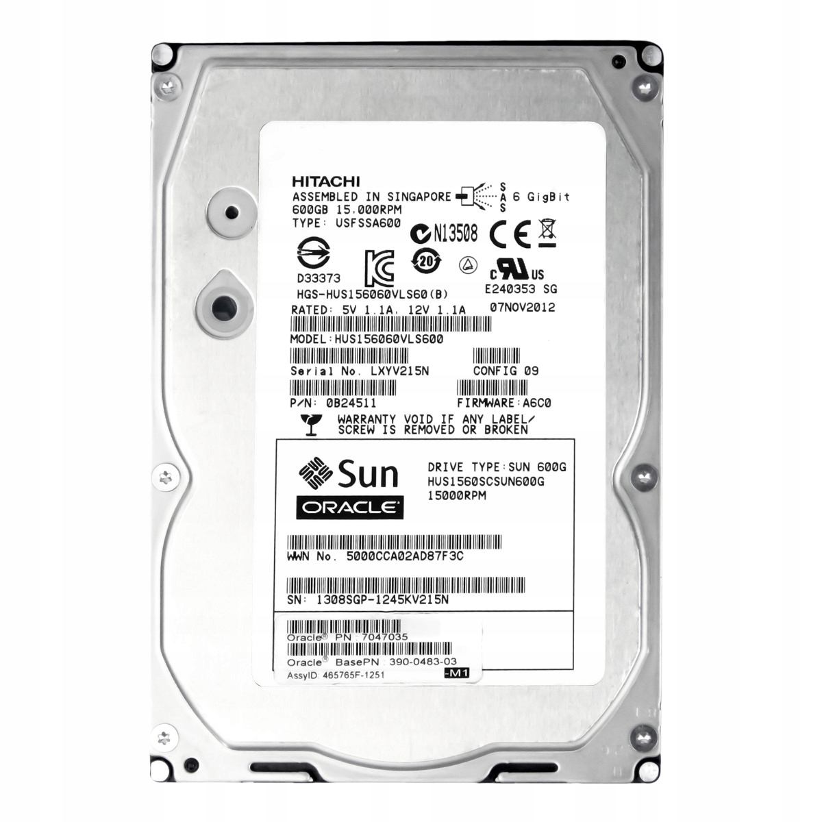 Sun 7047035 600GB 15K 64MB SAS-2 3.5'' HUS1560SCSUN600G