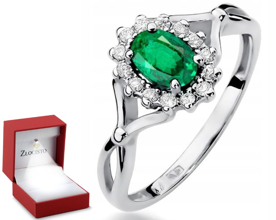 Prstýnek Smaragd A Brilianty Bílé Zlato Gravírování