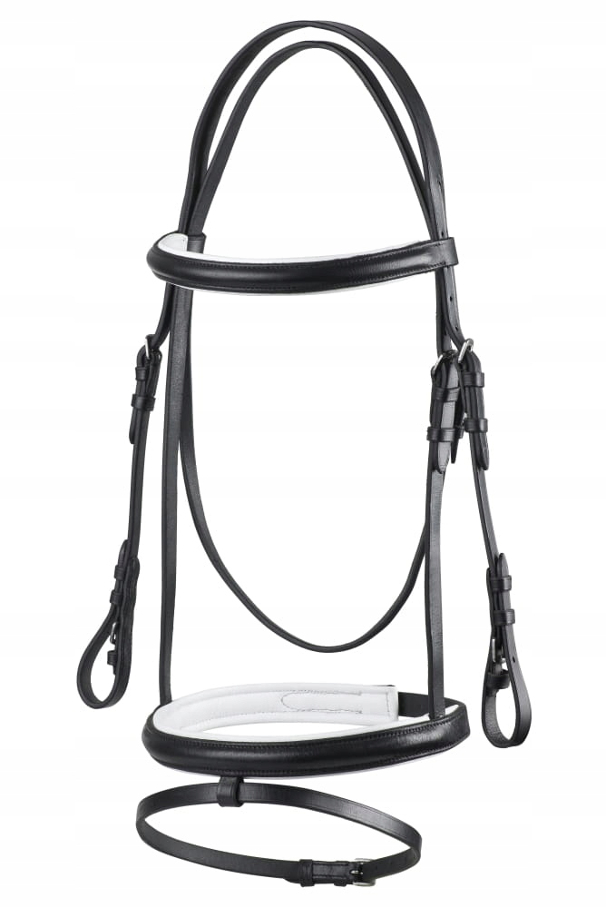 Ogłowie dla konia Start Simple skórzane czarne z białym podszyciem Full