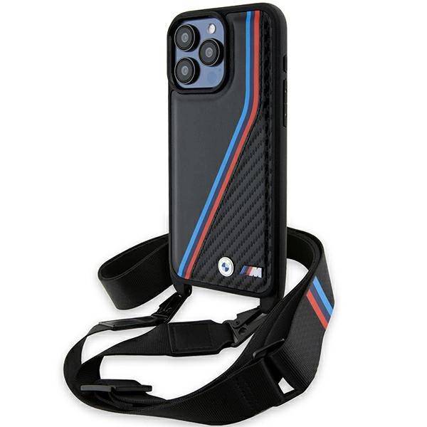 Pouzdro Bmw M Pouzdro Carbon Tricolor Lines & Strap pro iPhone 15 Pro Max