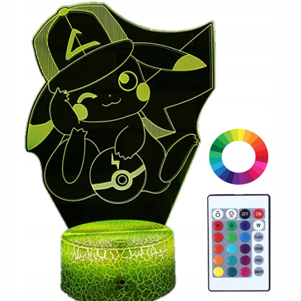 

Lampka Nocna Pikachu Pokemon 3D Led Grawer Imię