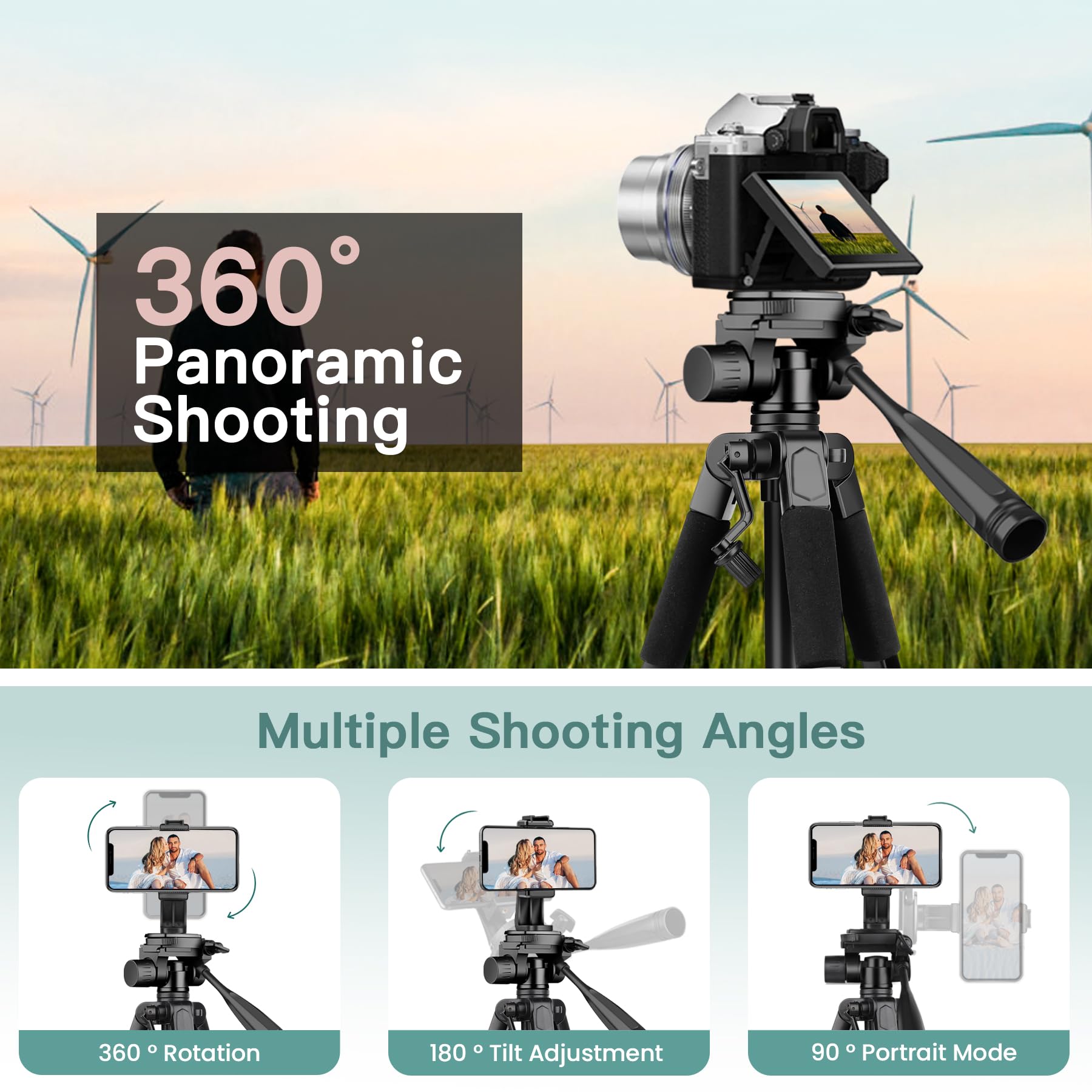 VICTIV 2025 Ulepszony Statyw Kamera 172cm Aluminiowy Statyw DSLR iPhone — miniatura 4