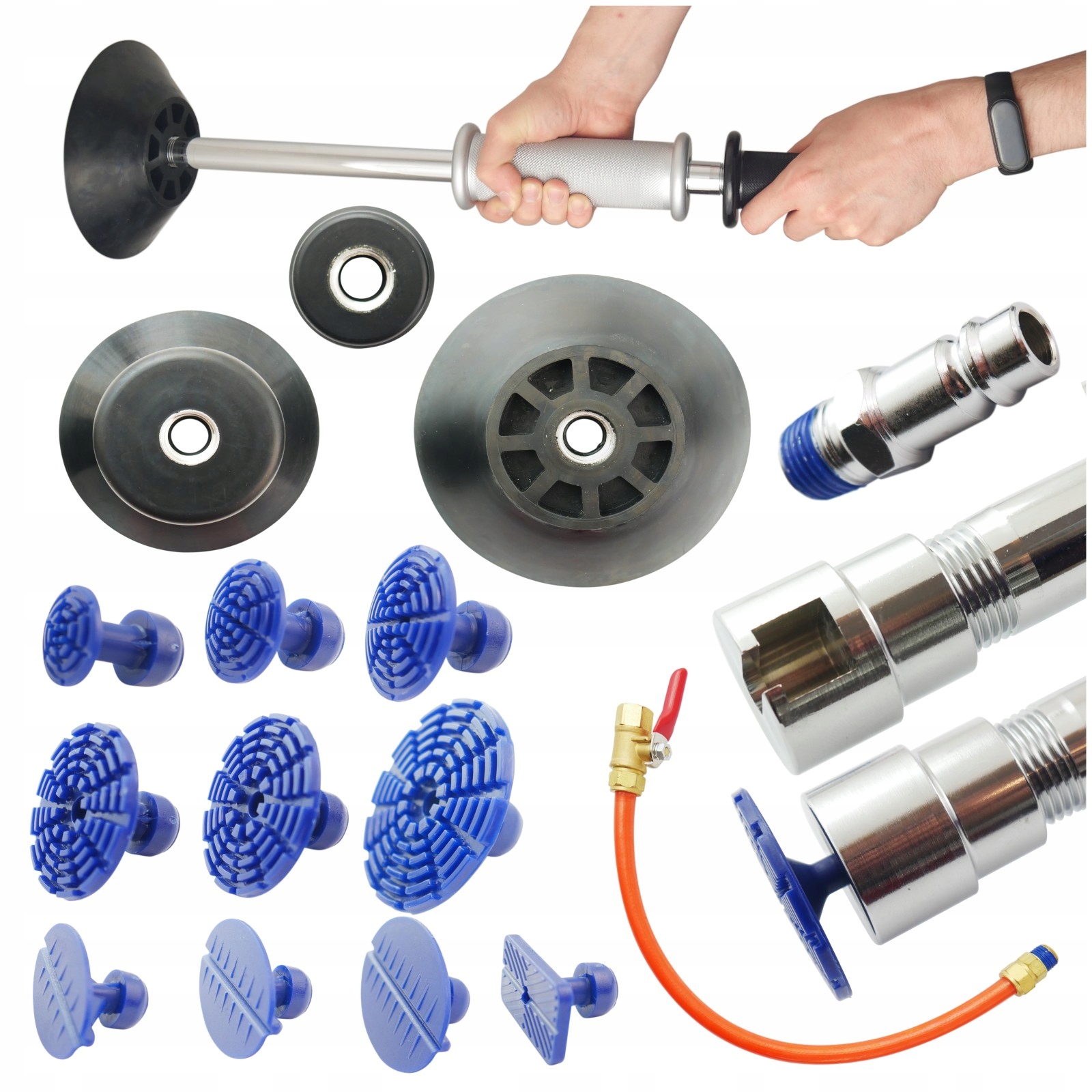 Kladivo na Podtlak Pdr s 3 přísavkami, 10 adaptérů, Držák Na Adaptéry