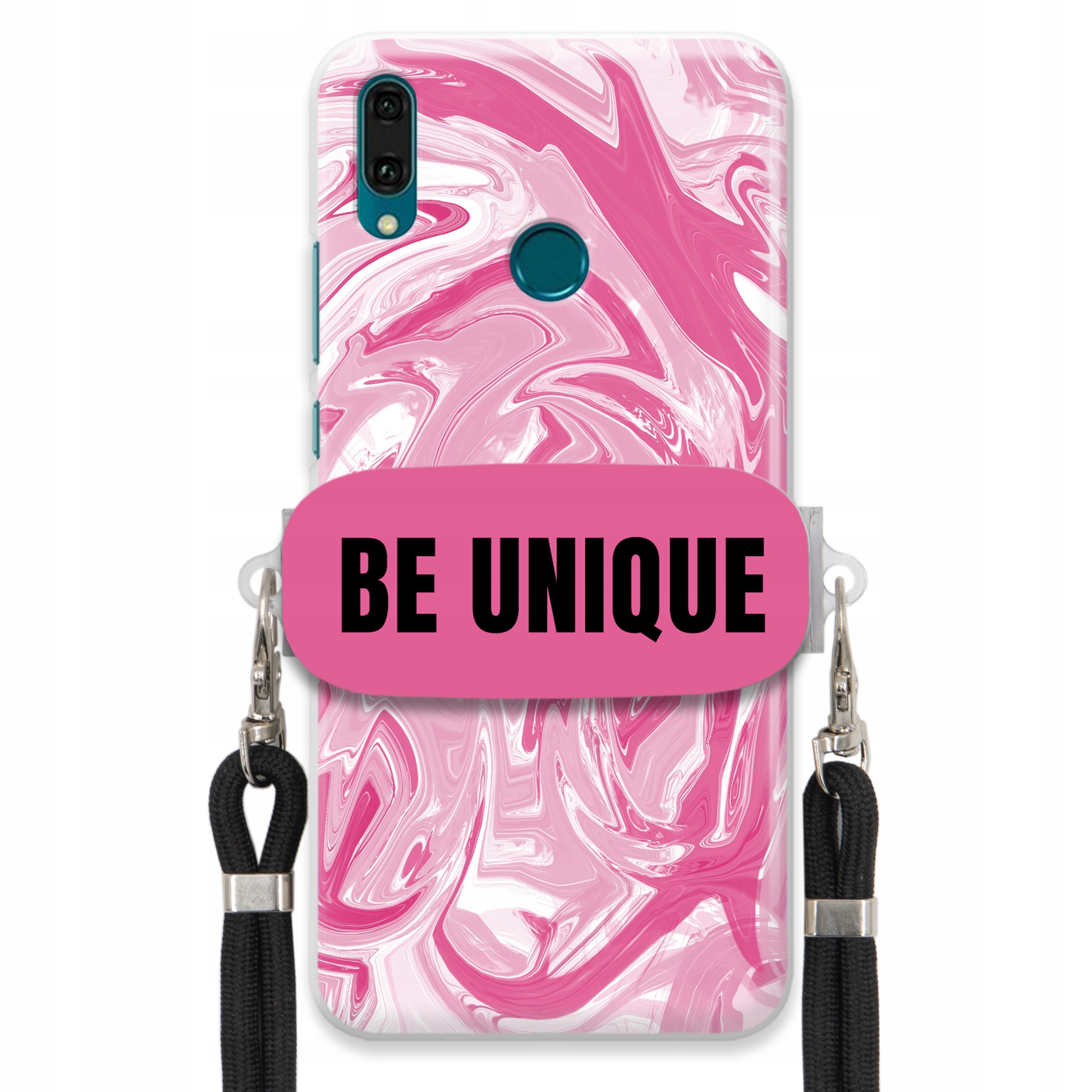 Puzdro pre Huawei Y9 2019 Case držiak Šnúrka Čierna Ružová Mramor Be Unique