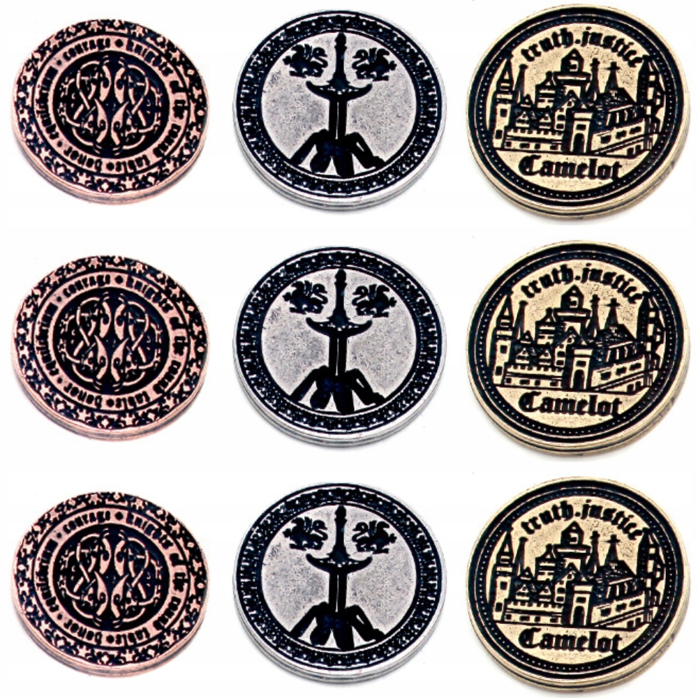 ZESTAW 9 ARTURIAŃSKICH METALOWYCH MONET CAMELOT