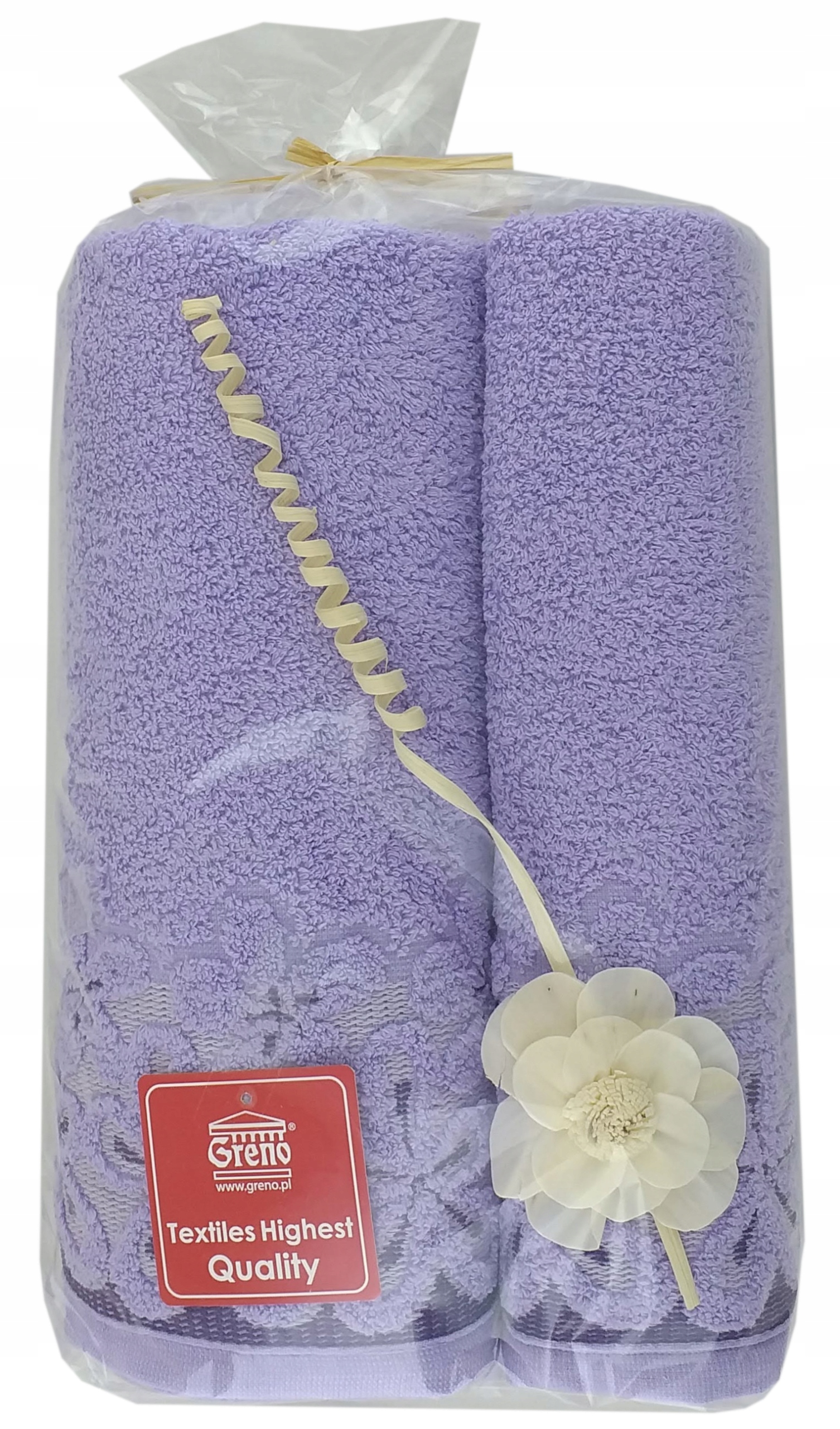 Komplet 2 ręczników Bella 50x90 celofan Greno lawendowy