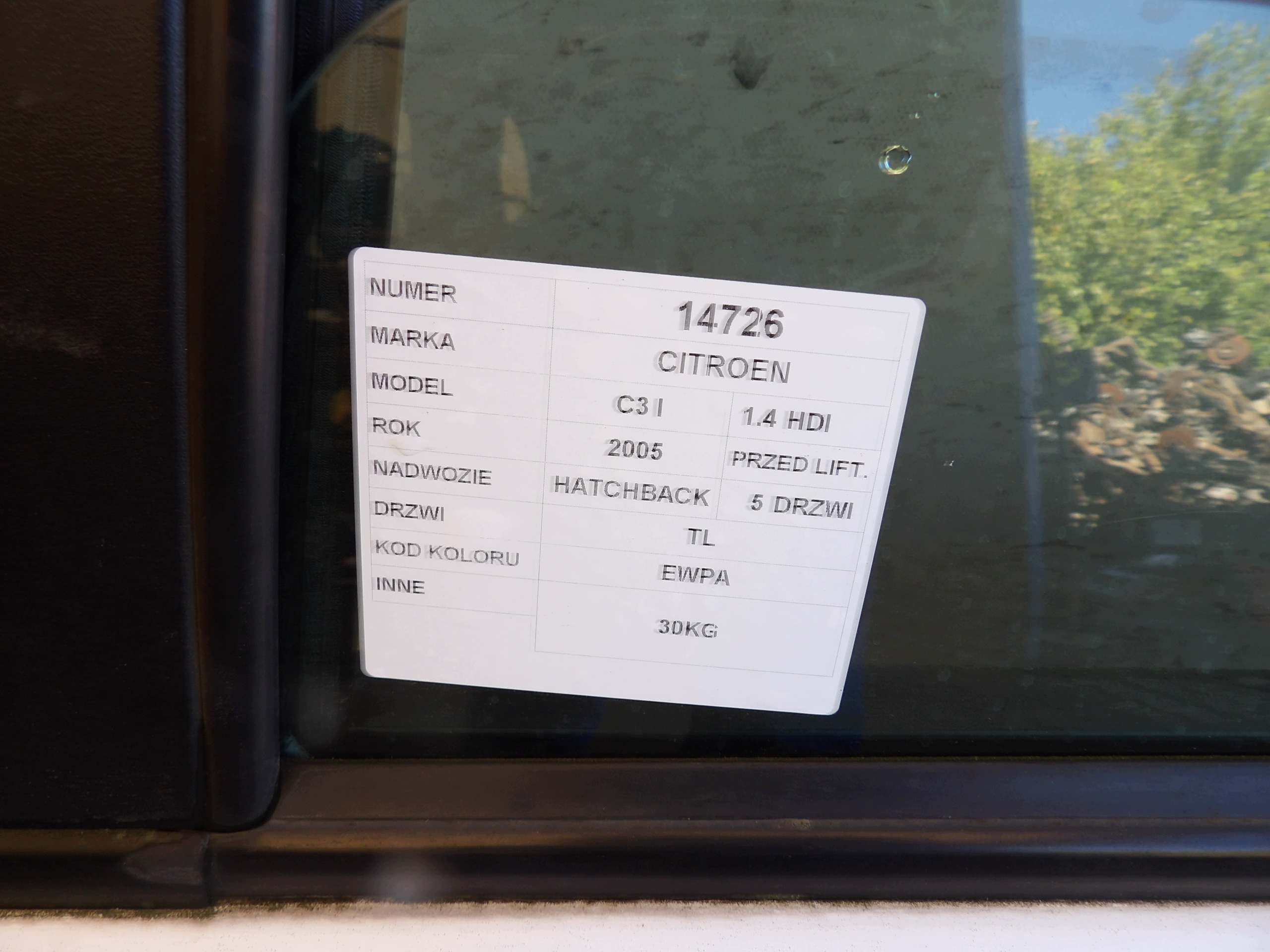Citroen C3 Tür hinten links EWPA