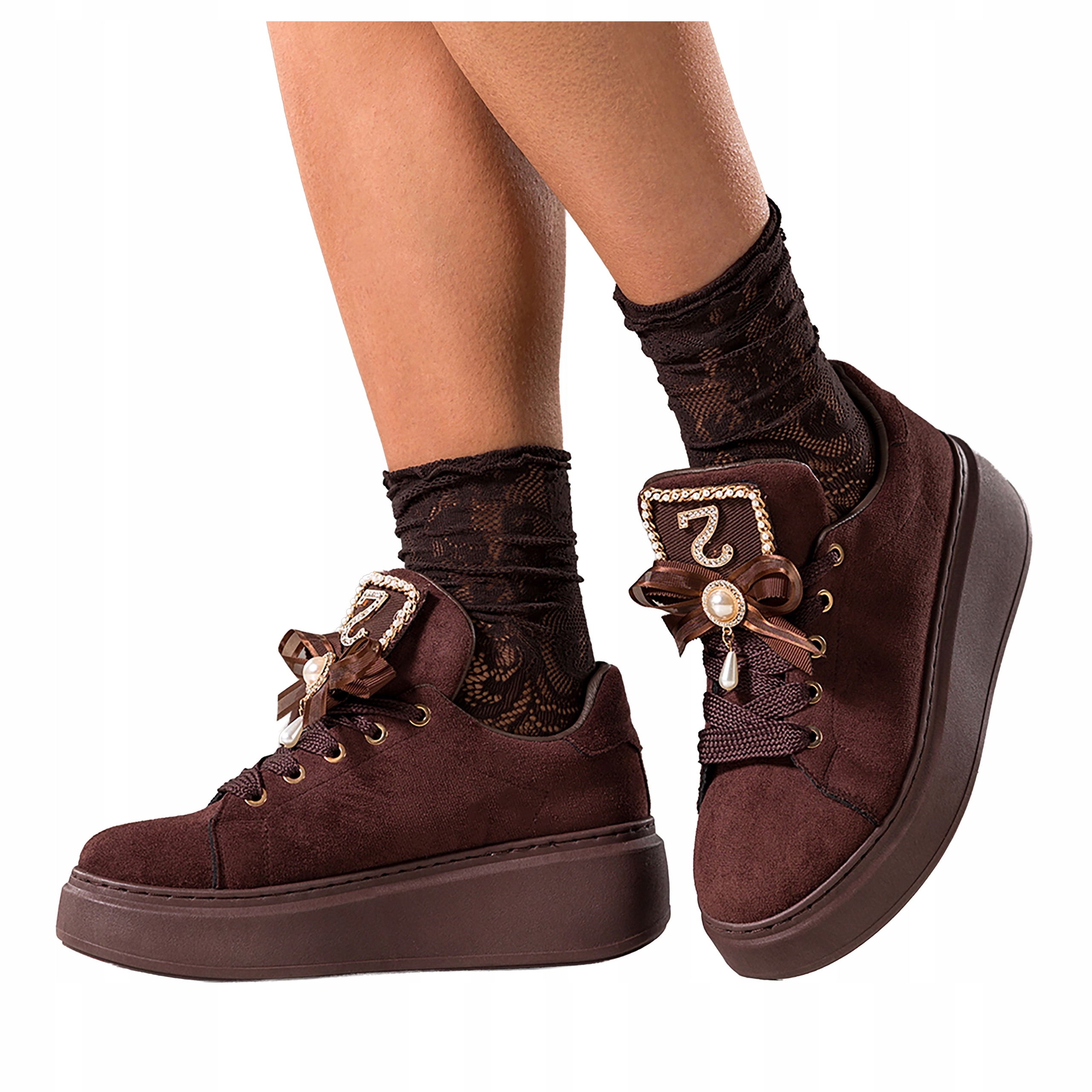 Dámské sportovní čokoládové Tenisky na platformě, odnímatelná ozdoba, velikost 37