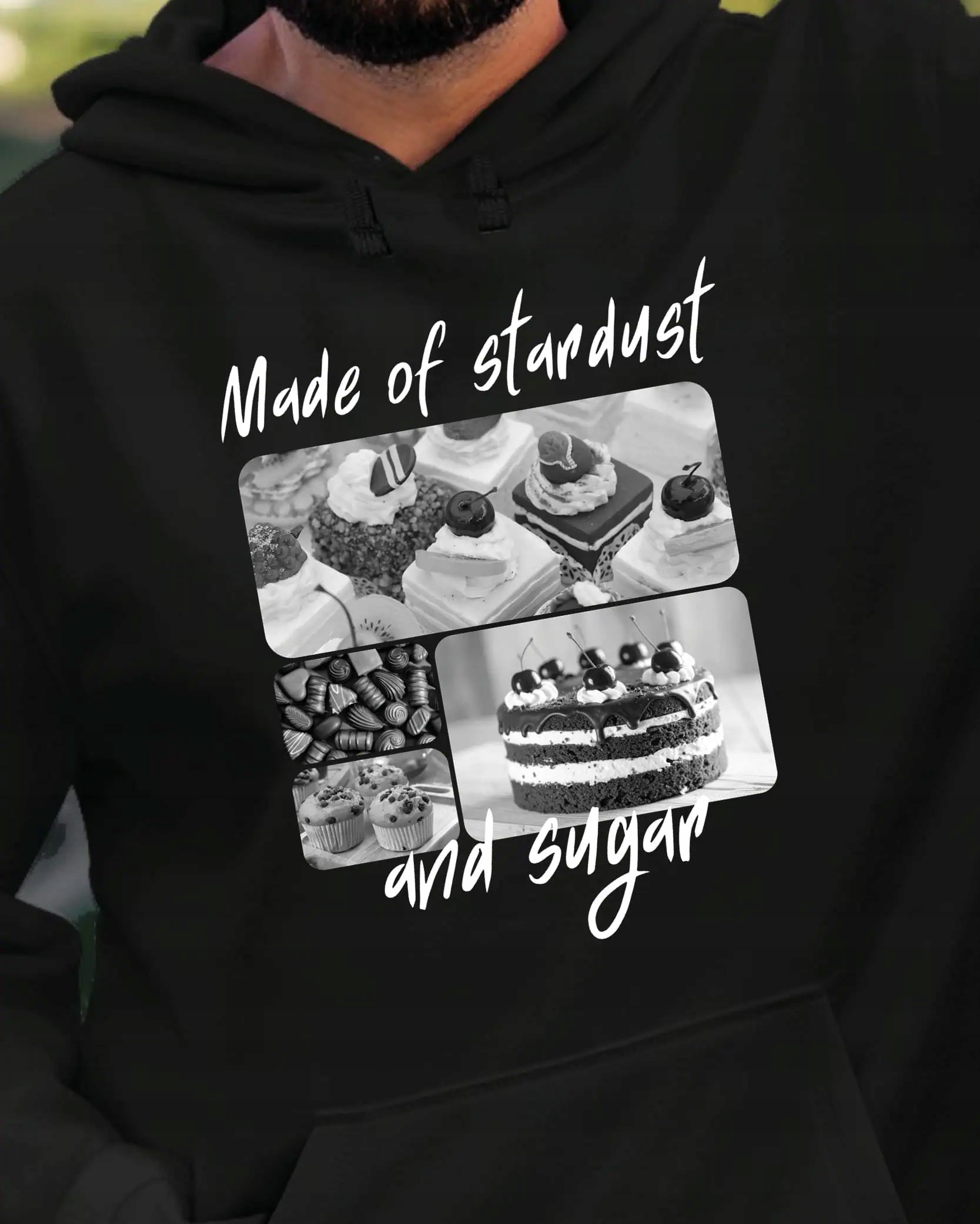 Mikina s kapucí Dárek pro cukráře Umělecká koláž Černá L