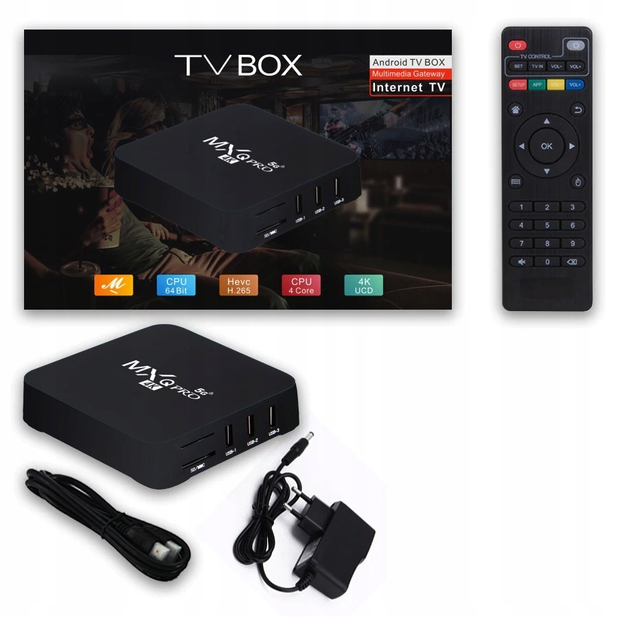 SMART TV BOX MXQ PRO S905X 4K ANDROID 11 1+8GB WIFI NETFLIX PRZYSTAWKA PL Stan opakowania oryginalne
