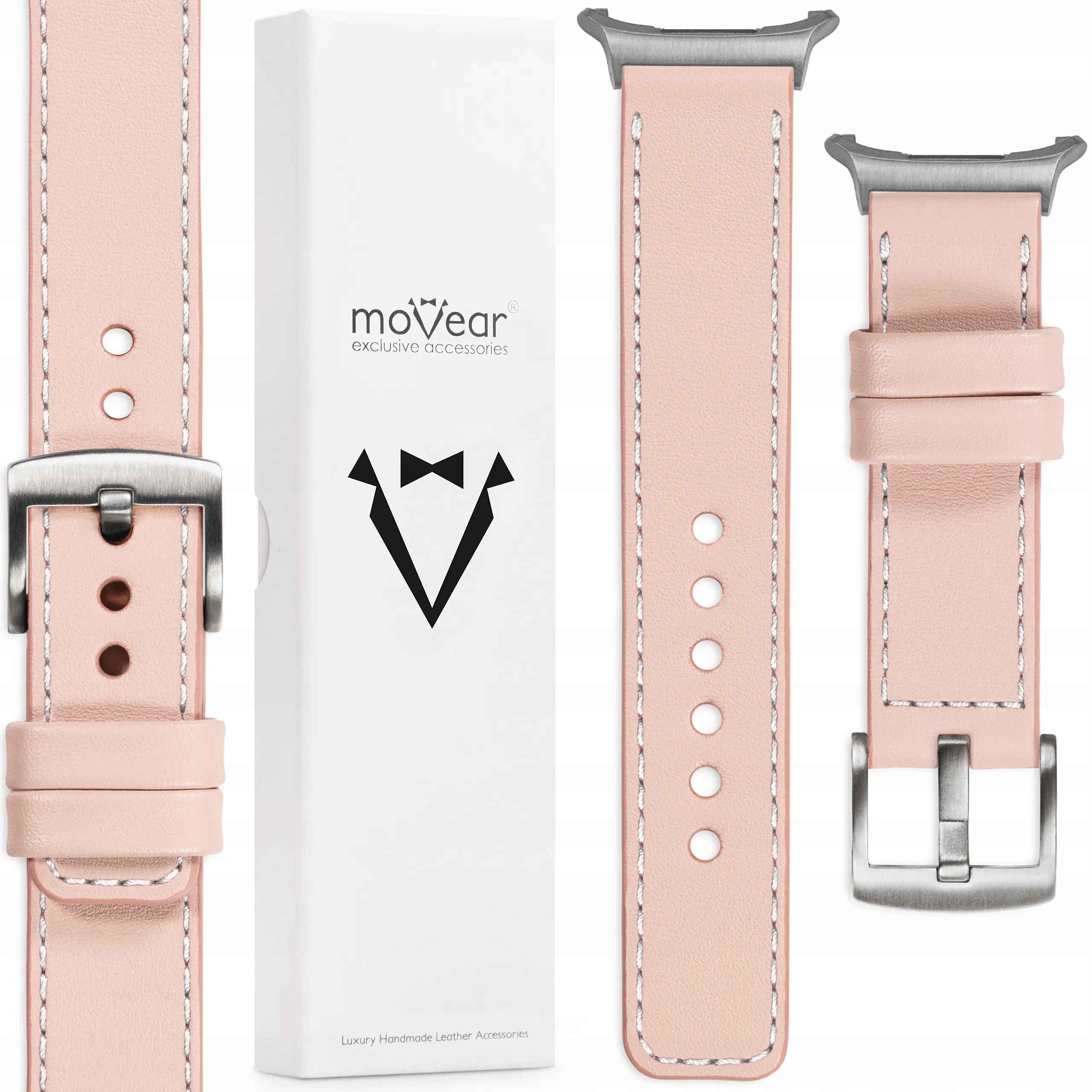 Pásek pro Samsung Galaxy Watch Ultra 22 mm Růžová kůže Polský Premium Movear