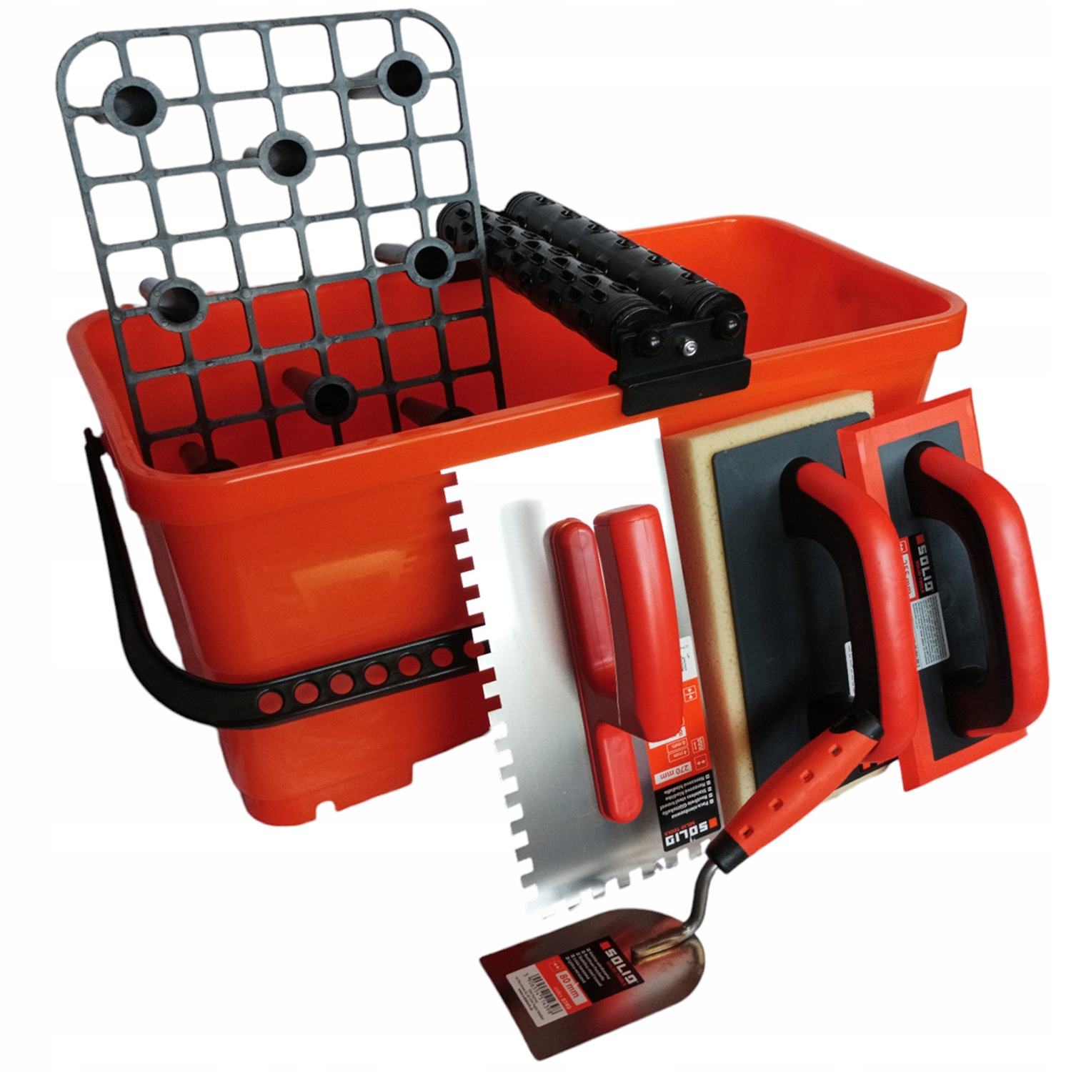 Solid Wiadro do fugowania 20l rolki gąbka paca kielnia zestaw 7 elementów