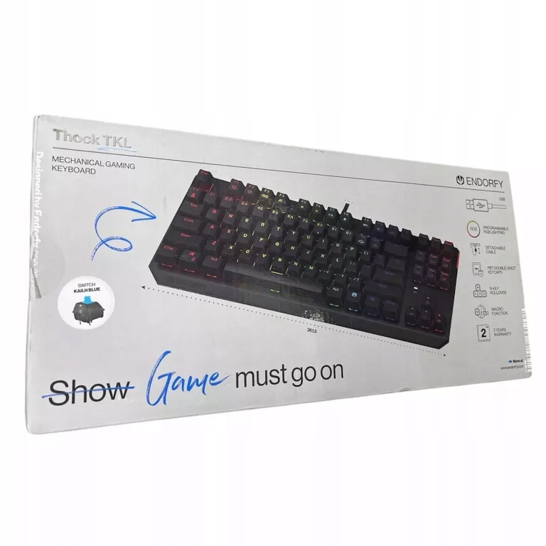 Klawiatura gamingowa Endorfy Thock TKL Kailh Blue ARGB USB aluminium czarna
