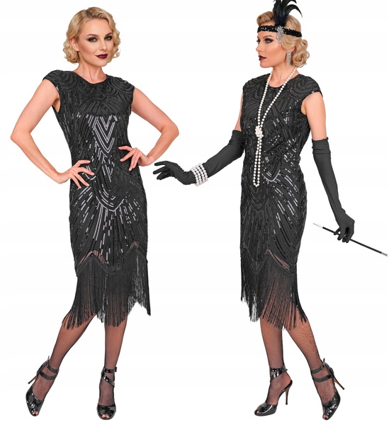 Kostým Gatsby Šílené 20. Léta Retro Flapper Charleston Černý S