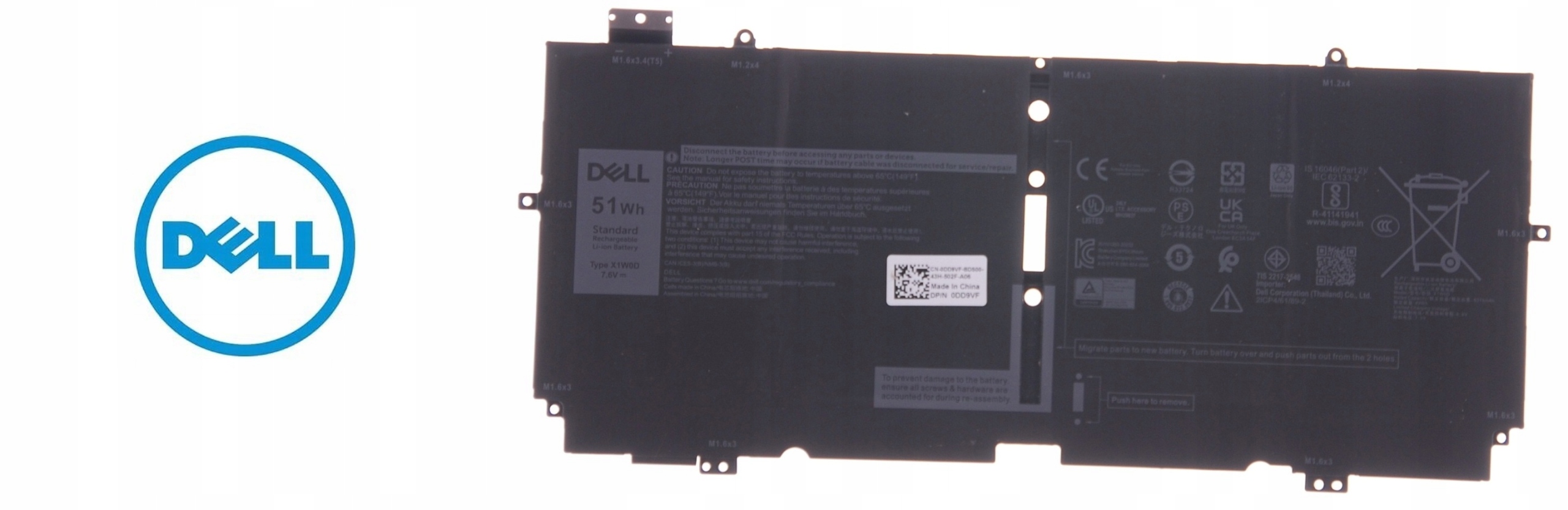 Originální baterie Dell 51Wh 4C X1W0D 0FDRT DD9VF Xps 13 (9310) 2-in-1