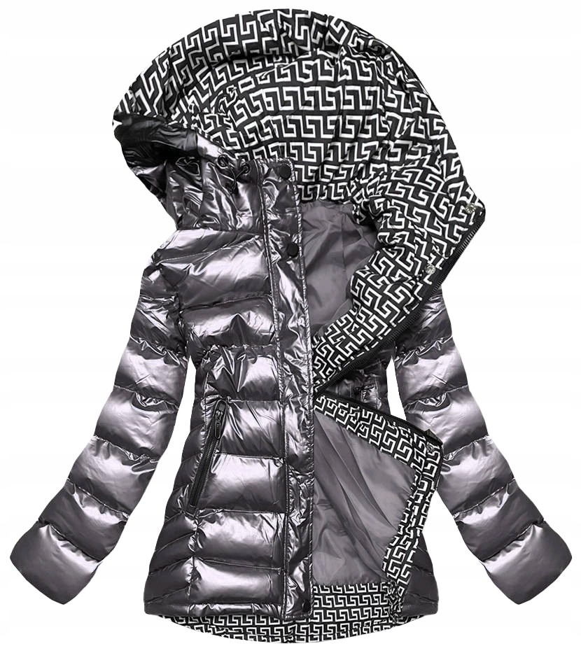 Lesklá Prošívaná Bunda XW817X Šedá S (36)