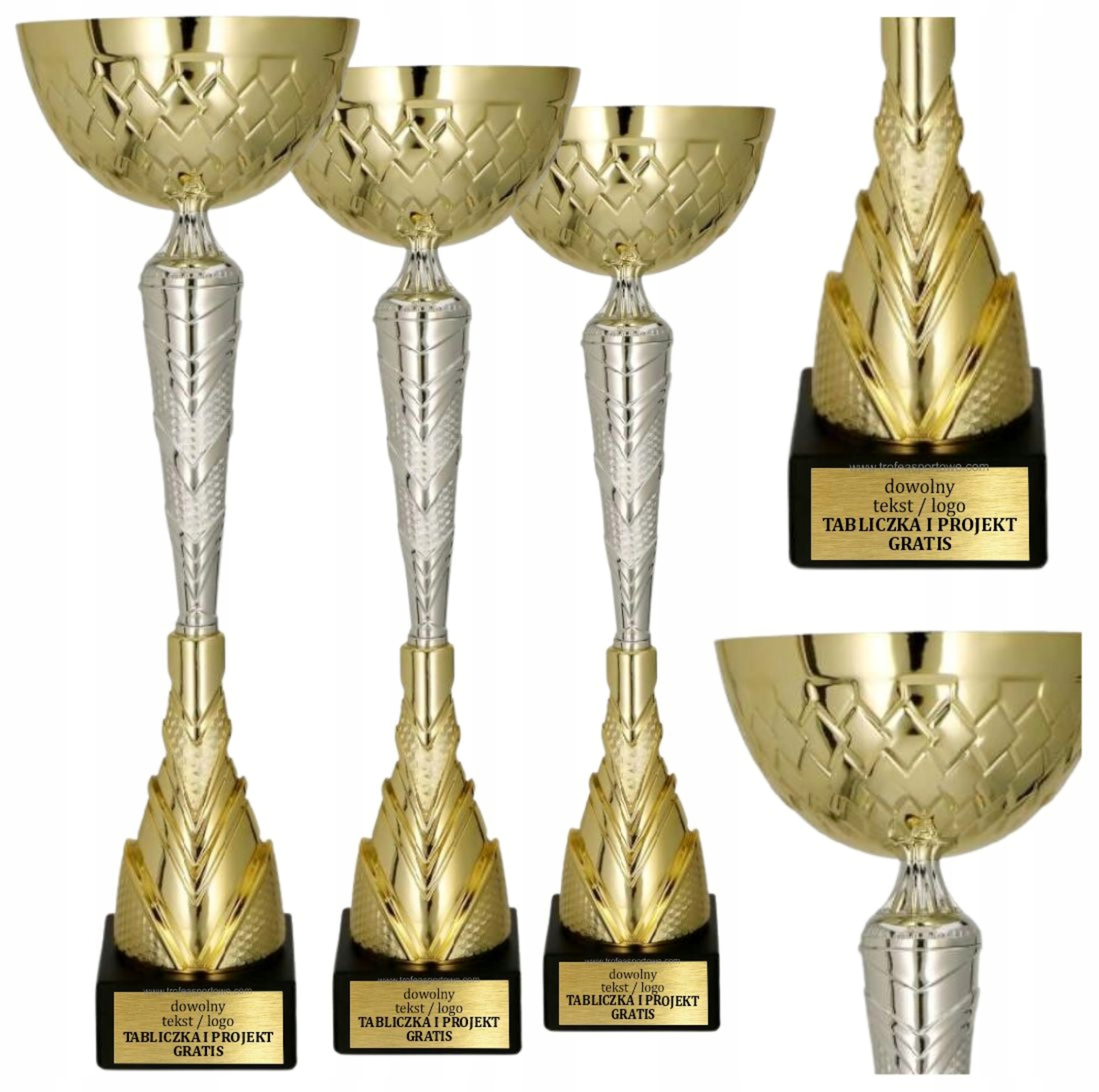 Silný komplet zlato-stříbrných pohárů 3 ks 48/46/43 cm Gravírky Bonus