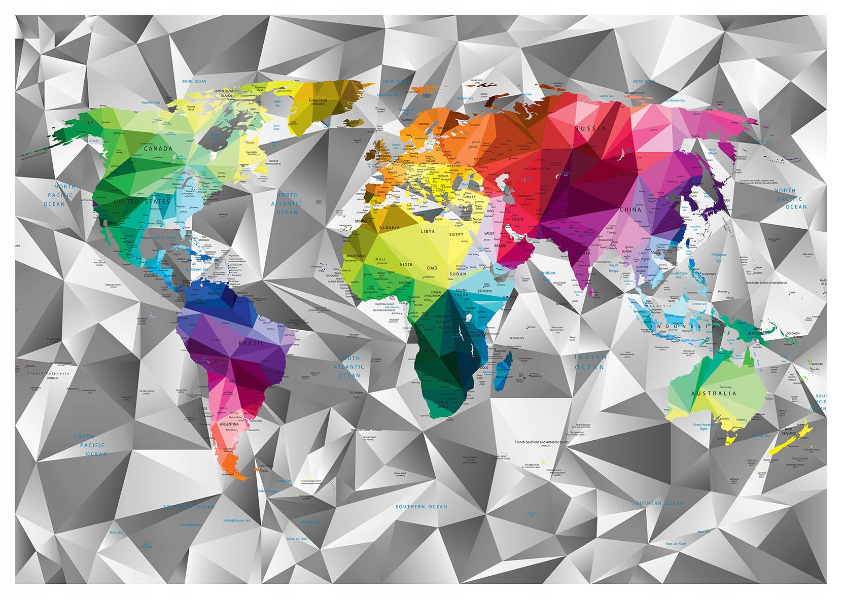 Fototapeta Polygonální mapa světa Barevná geometrie 368x280 lepidlo