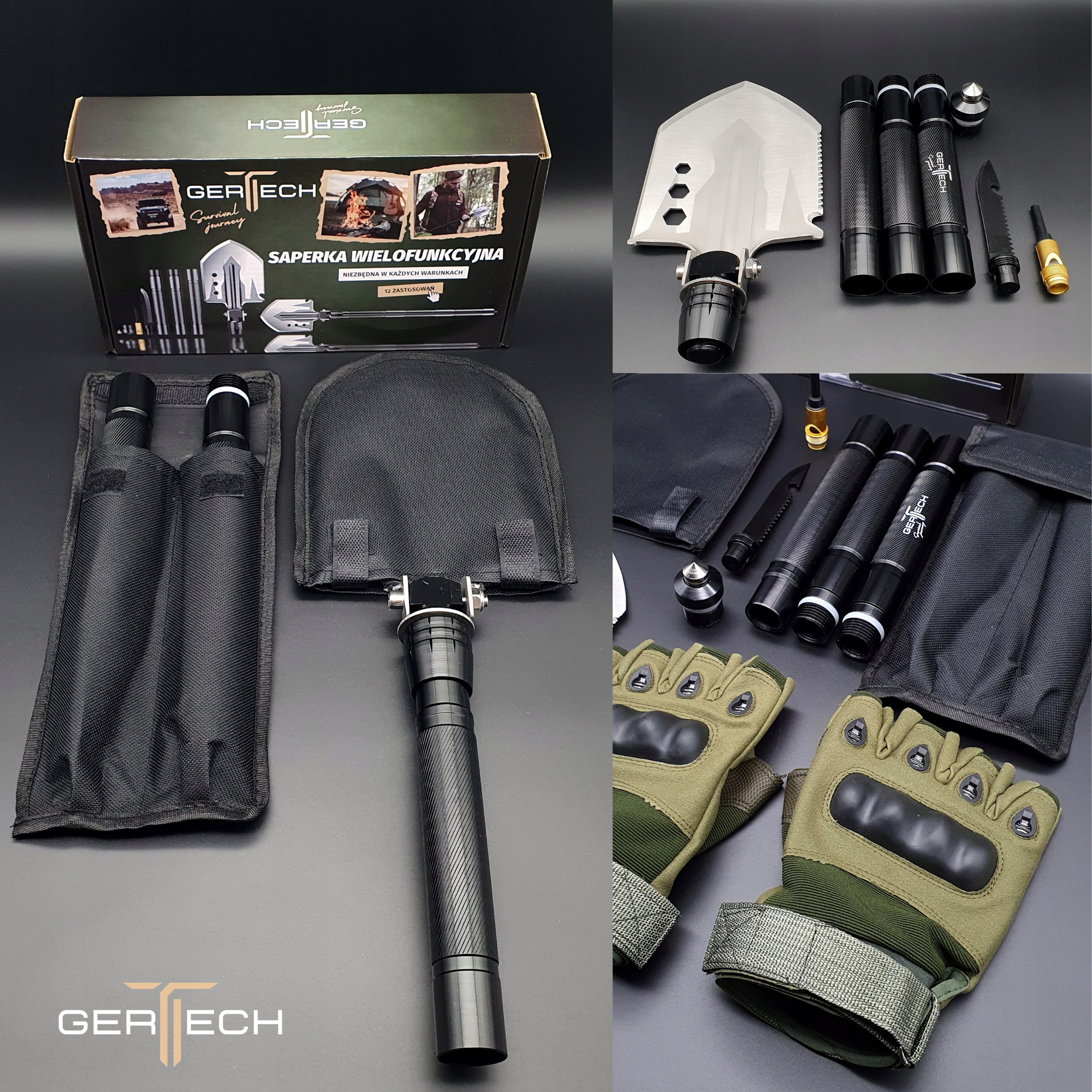 SAPERKA SKŁADANA WOJSKOWA Łopata Taktyczna 16w1 Wielofunkcyjna + GRATIS Marka inna marka