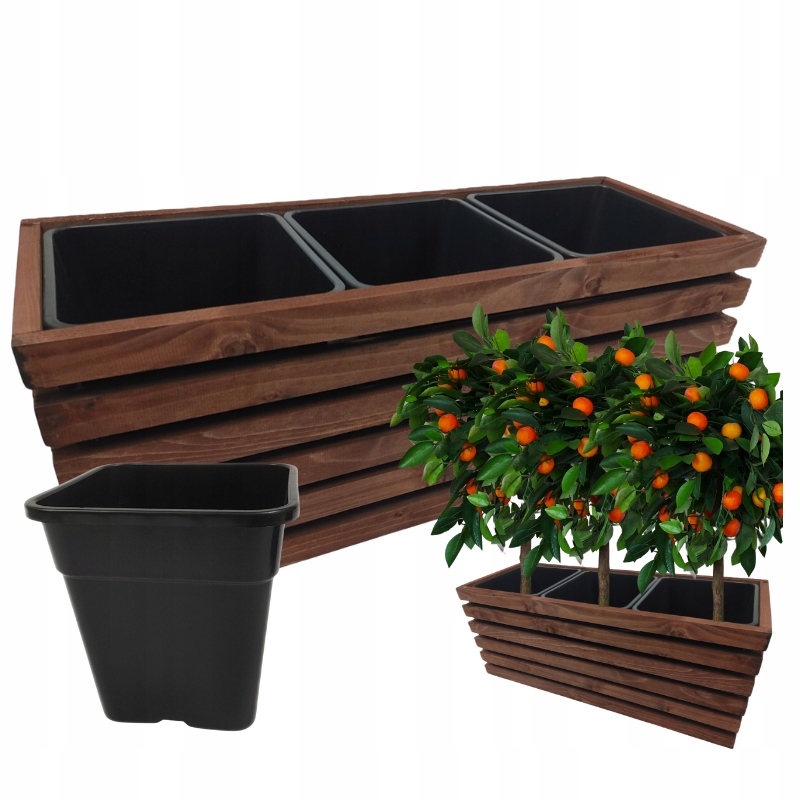Doniczka Donica Ogrodowa Drewniana Taras Balkon Patio Wkład 3 x 11 l