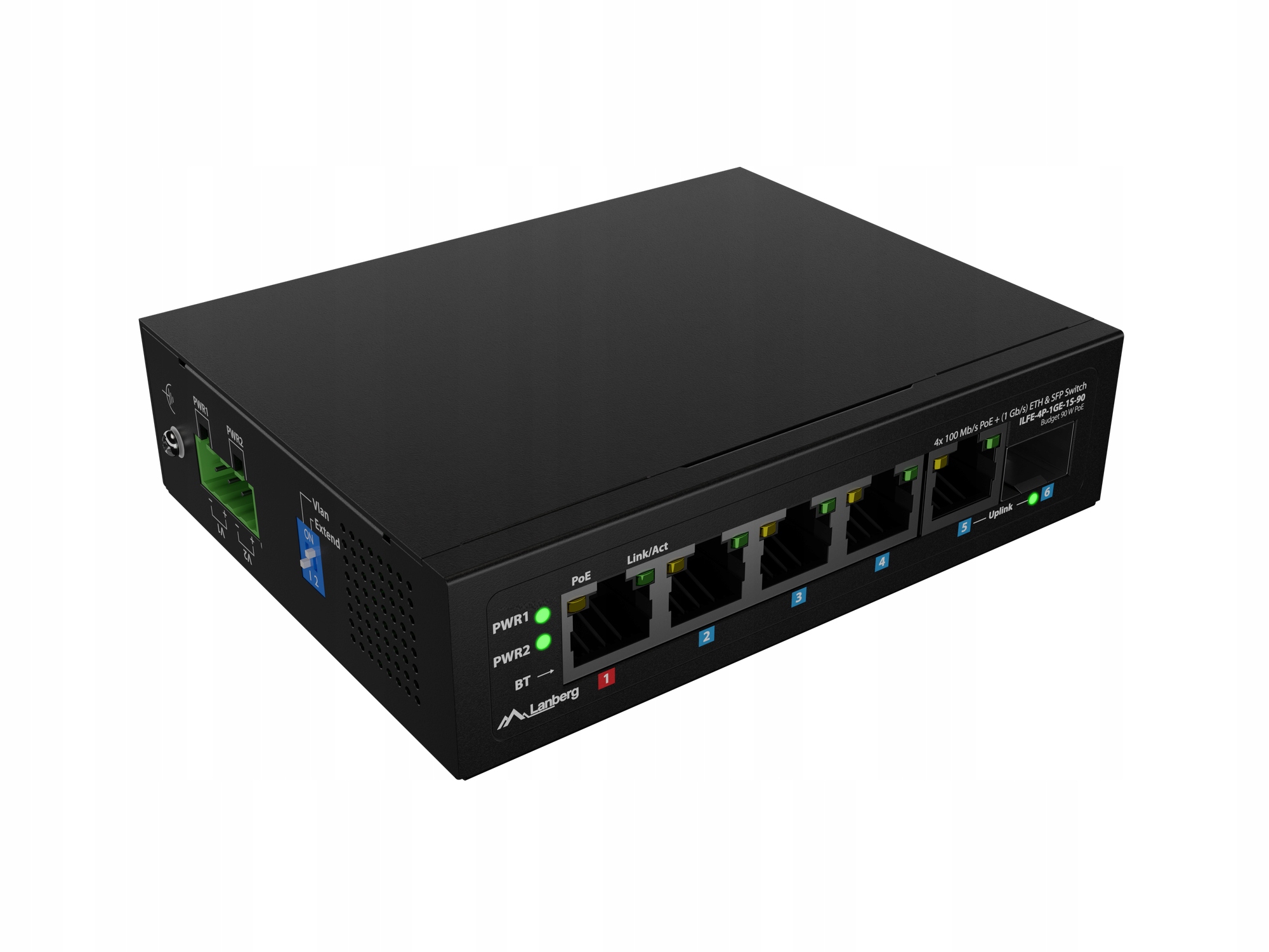 Switch Lanberg ILFE-4P-1GE-1S-90 4x PoE+, 1x Gigabit Uplink, 1x Sfp