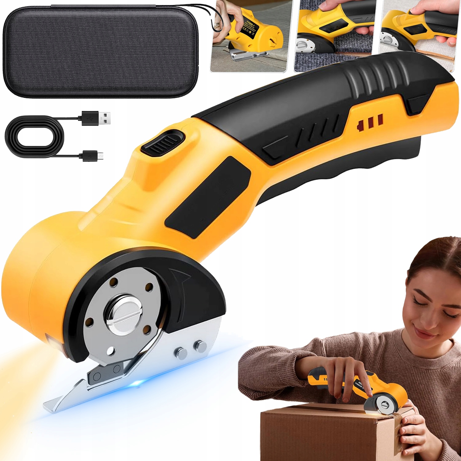 NÓŻ KRĄŻKOWY KRAWIECKI USB Z LED DO TEKTURA, SKÓRA, PAPIER, PLASTIK, TAPETA