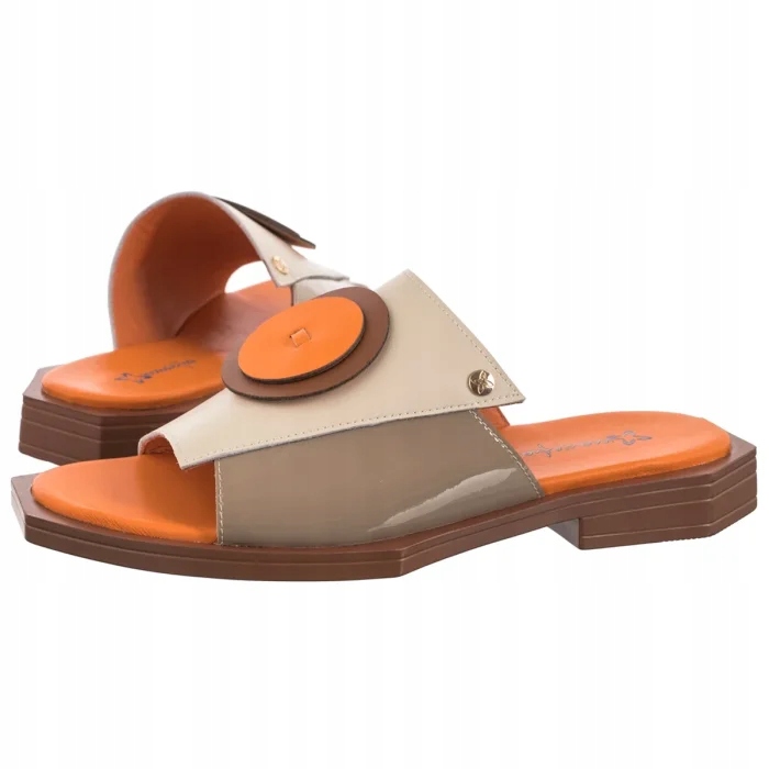 Dámské kožené boty Nazouváky Maciejka Béžová/Oranžová K7479-18