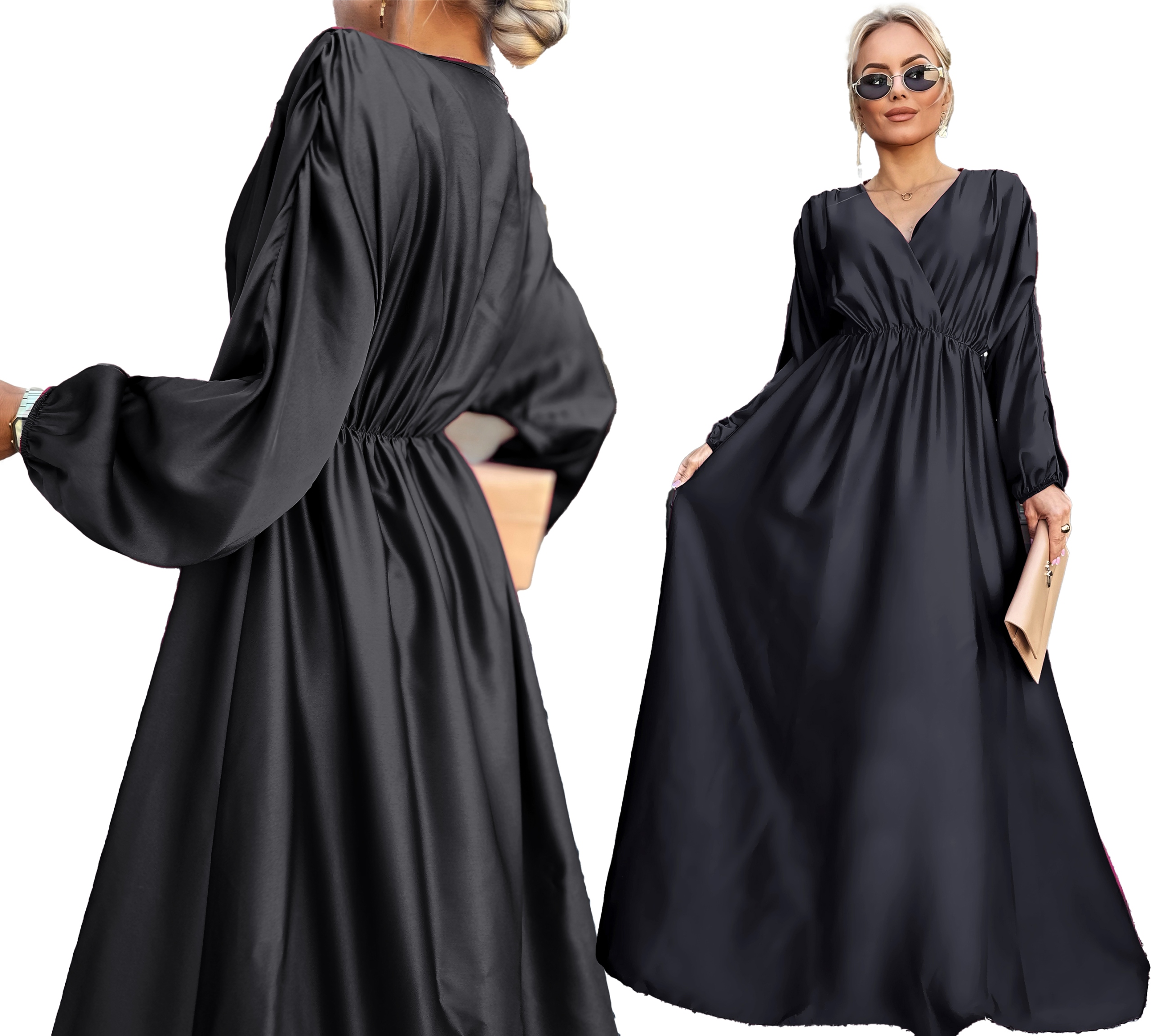 Černá saténová elegantní Šaty Dámská svatební hostina Merry