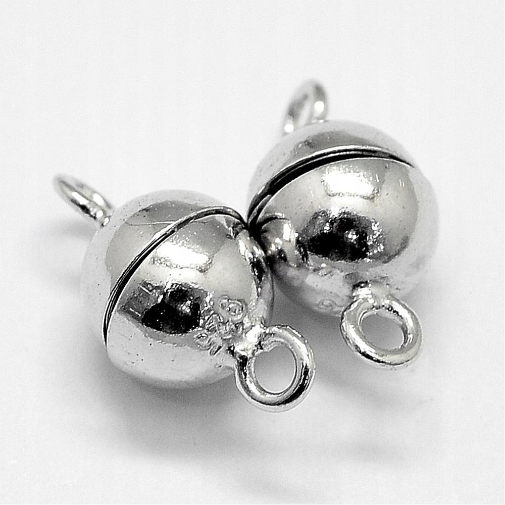 Stříbro 925 Rhodiované magnetické zapínání kulaté 12x6 mm, Otvor: 1.2 mm, 1 Ks