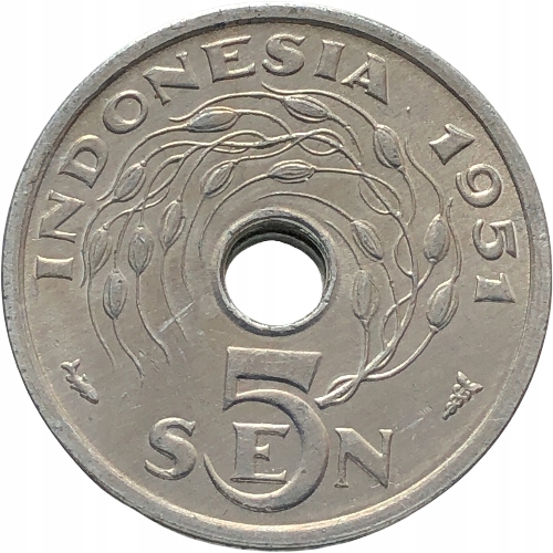 50600. Indonezja, 5 senów, 1951r,