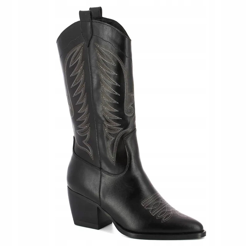 Carinii B9530 Jarní Kovbojské Boty Kůže Lico Černé 37