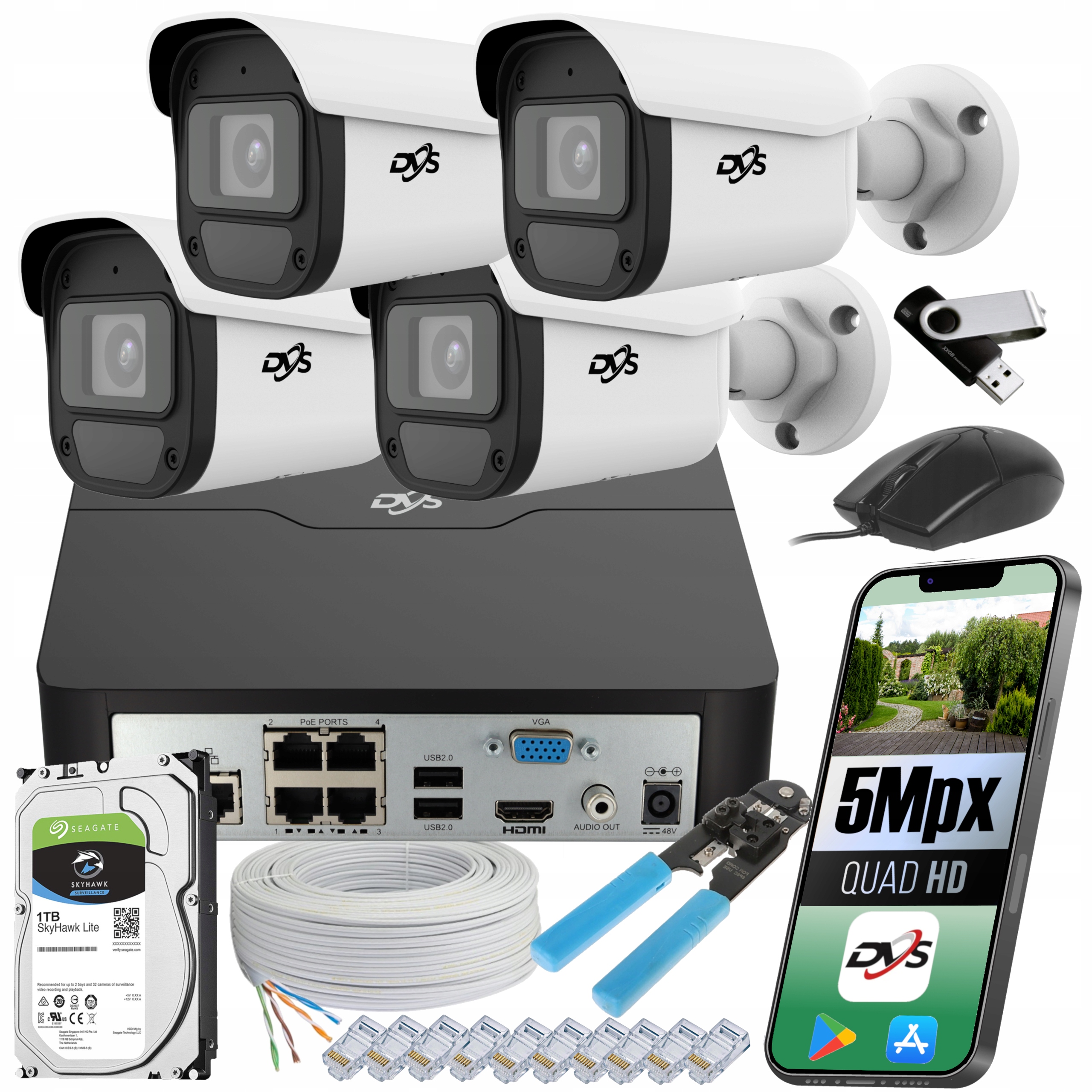 Zestaw kamer do monitoringu DVS 4 kamery IP PoE 8 Mpx 1 TB - Sklep ...