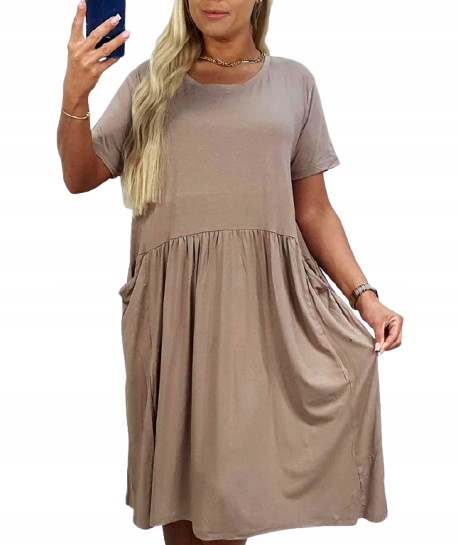 Sukienka MIDI Sukienka Overzise Sukienka Plus Size Kieszenie Megi XL/XXL