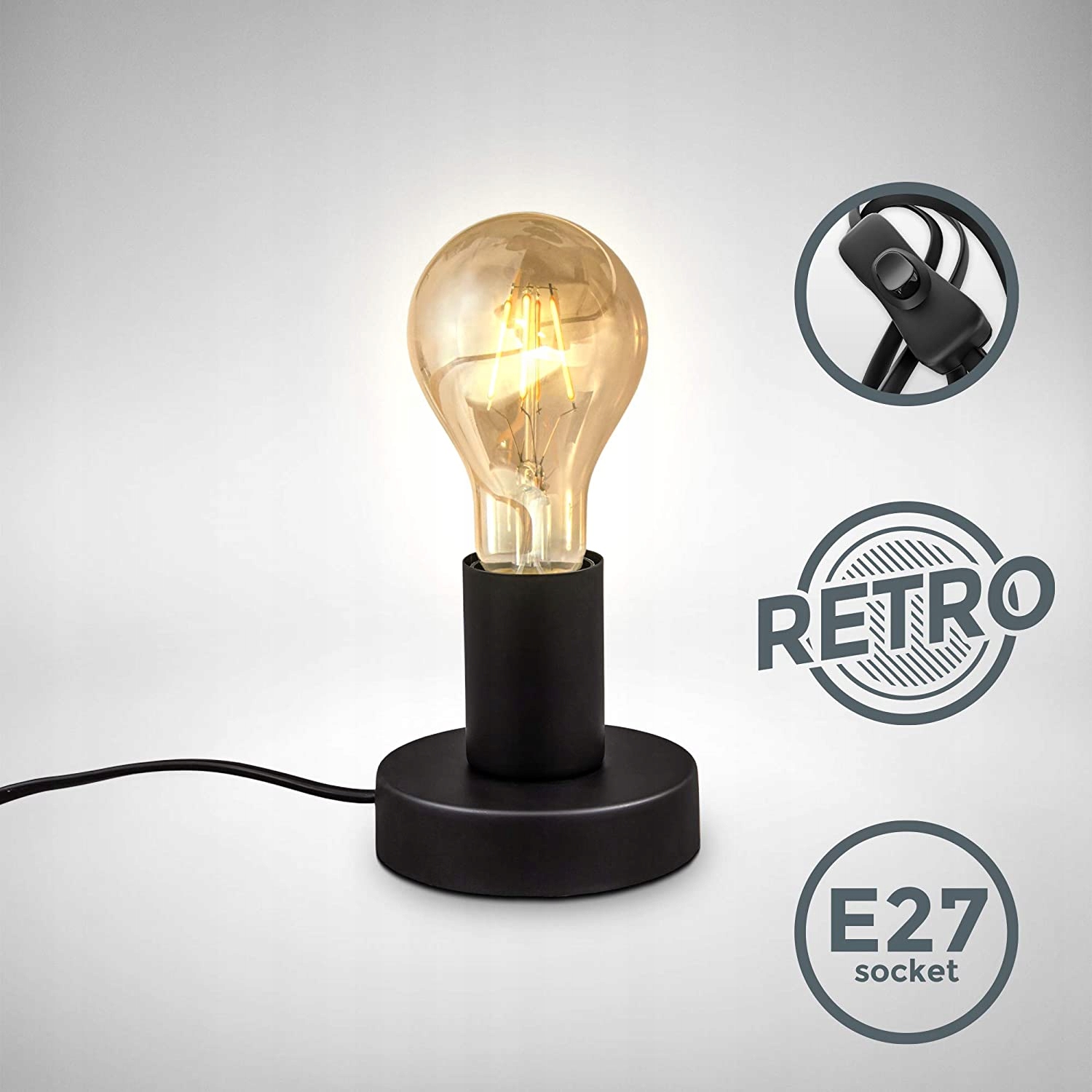 LAMPKA NOCNA - RETRO - CZARNA - SYPIALNIA - 1x E27 Marka NS-Lighting