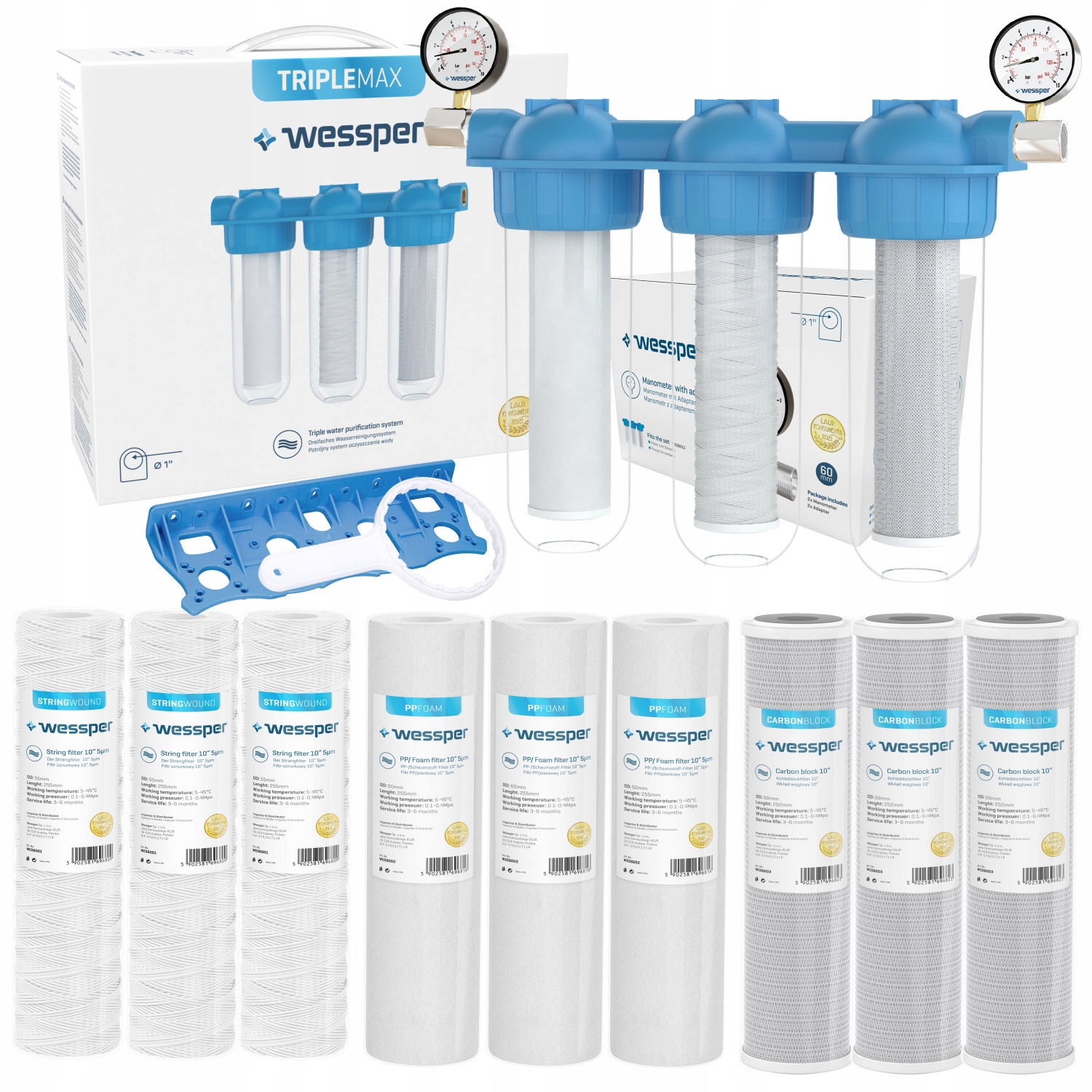 

Filtr Wody Korpus Zestaw 3-STOPNIOWY 1 Cal+filtry