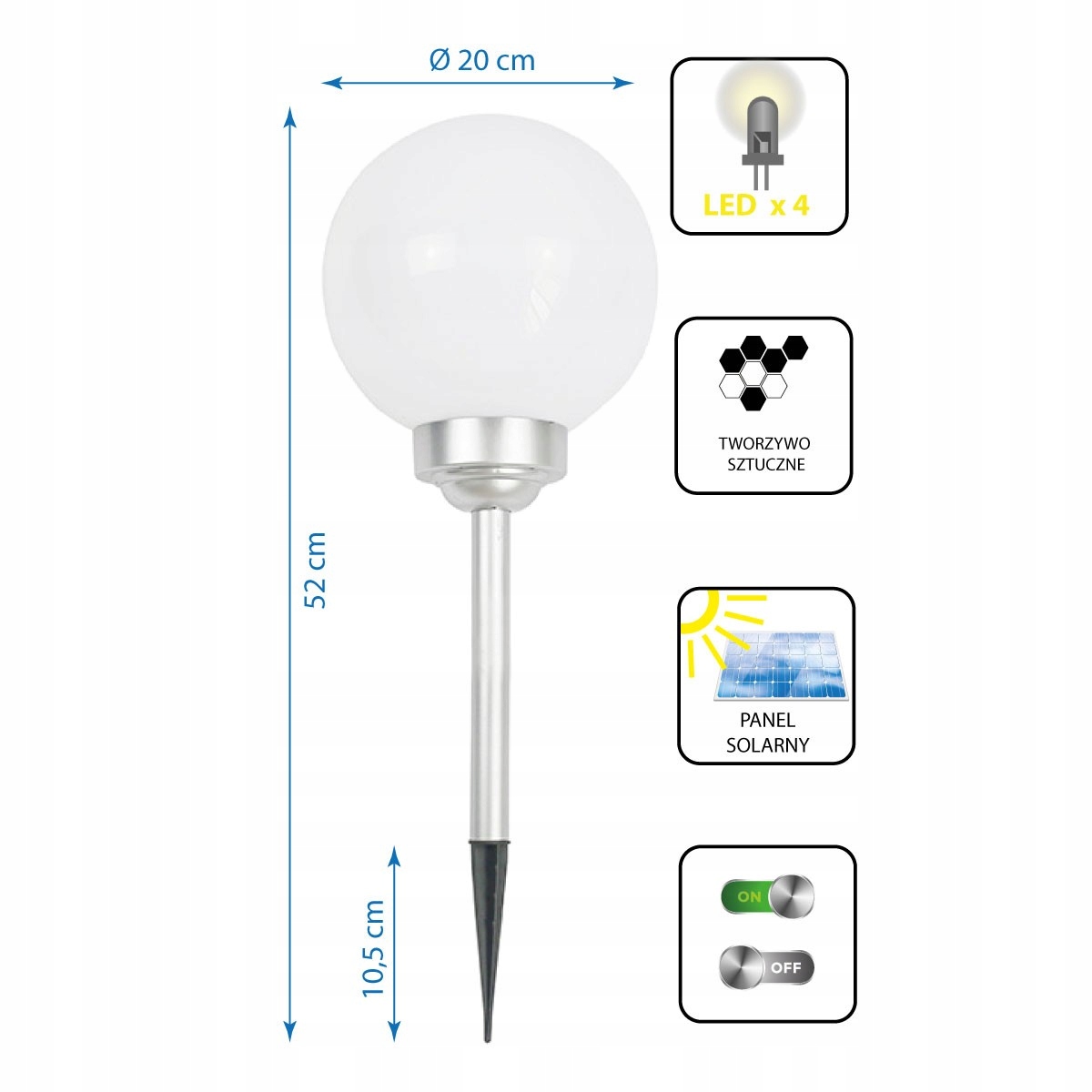OGRODOWA LAMPA SOLARNA LED 20 cm KULA MLECZNA Marka Saska garden