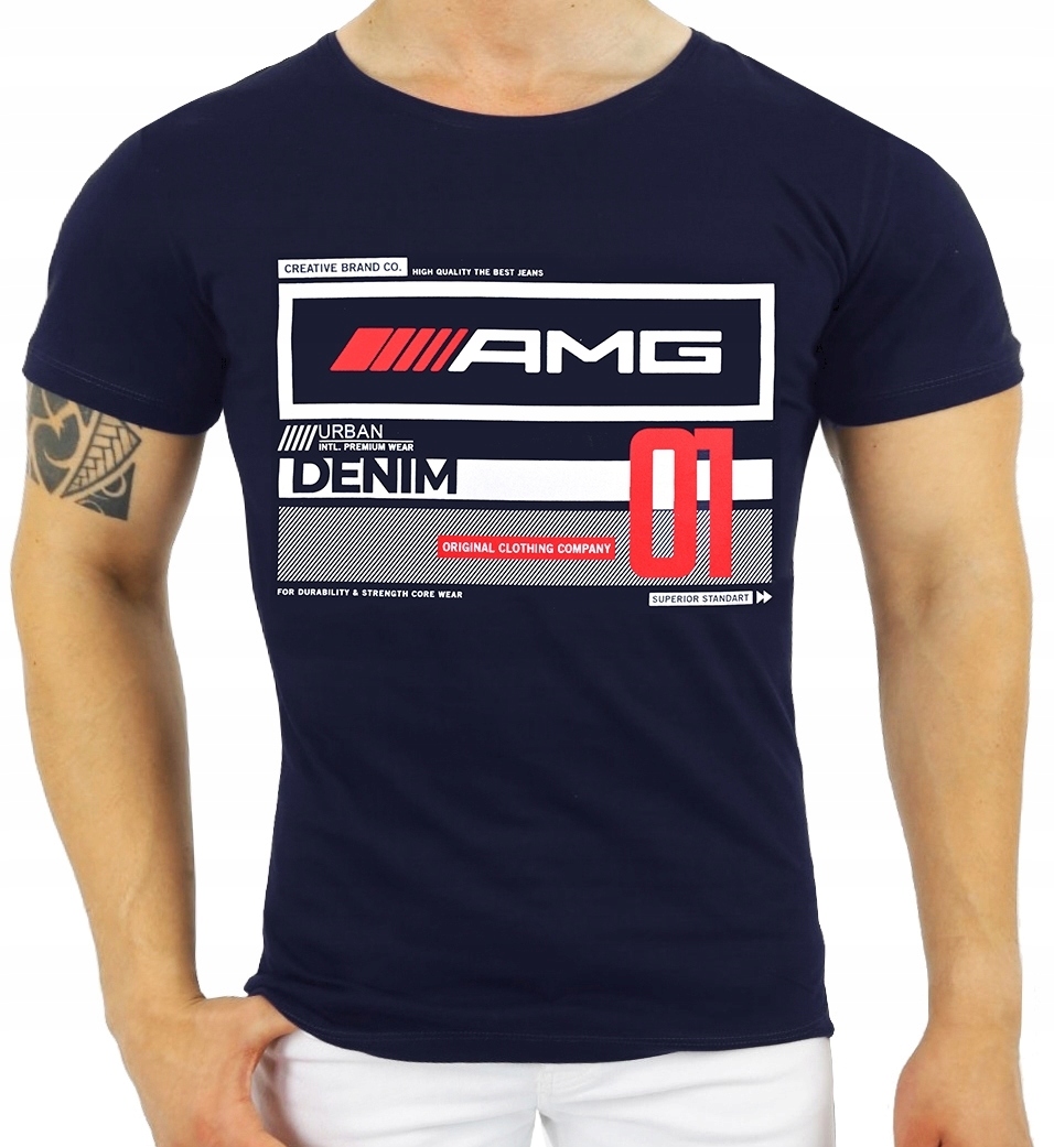 

Męski T-shirt Koszulka Elastan Nadruk Amg Jakość