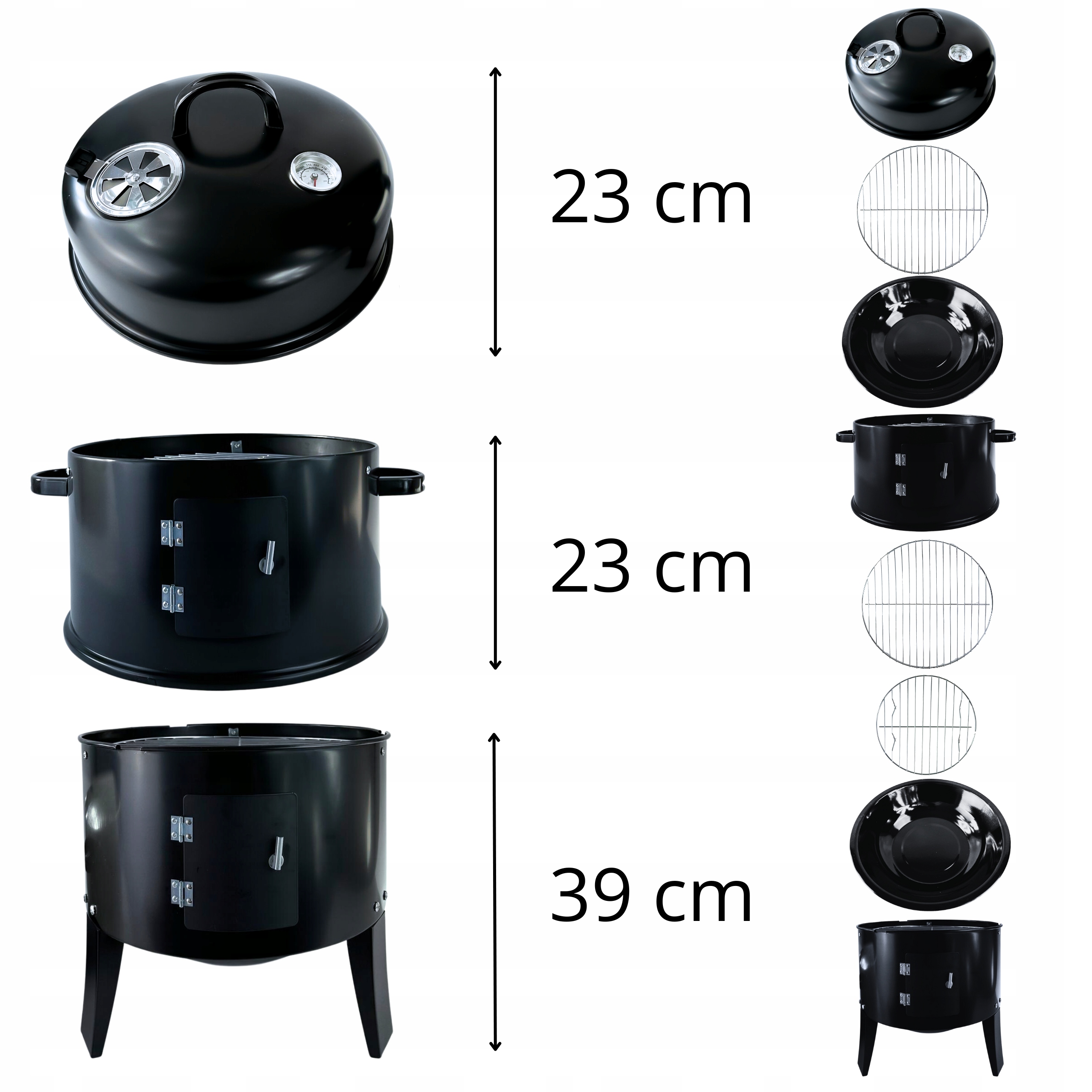 GRILL WĘDZARNIK OGRODOWY WĘGLOWY PALENISKO 3W1 OKRĄGŁY PRZENOŚNY +ROZPAŁKA Materiał metal