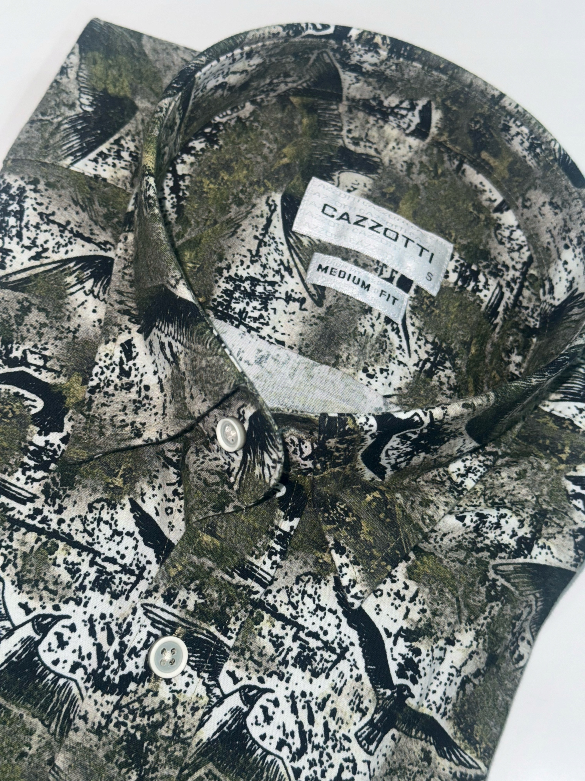 Cazzotti pánská košile vzor Zeleň Ptáci dlouhý rukáv střední střih L 41/42 31C