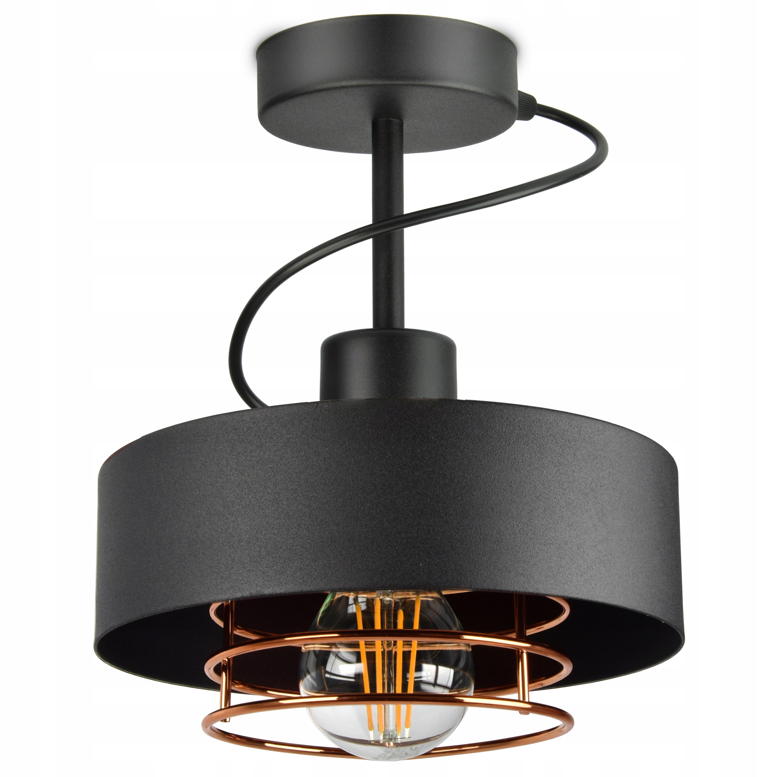 

Lampa Sufitowa Plafon Metalowa Czarna z Miedzią