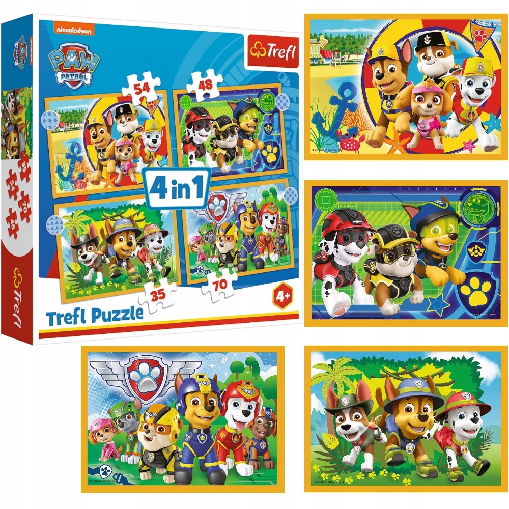 PUZZLE 4W1 WAKACYJNY PSI PATROL PAW PATROL TREFL EAN (GTIN) 5900511343953