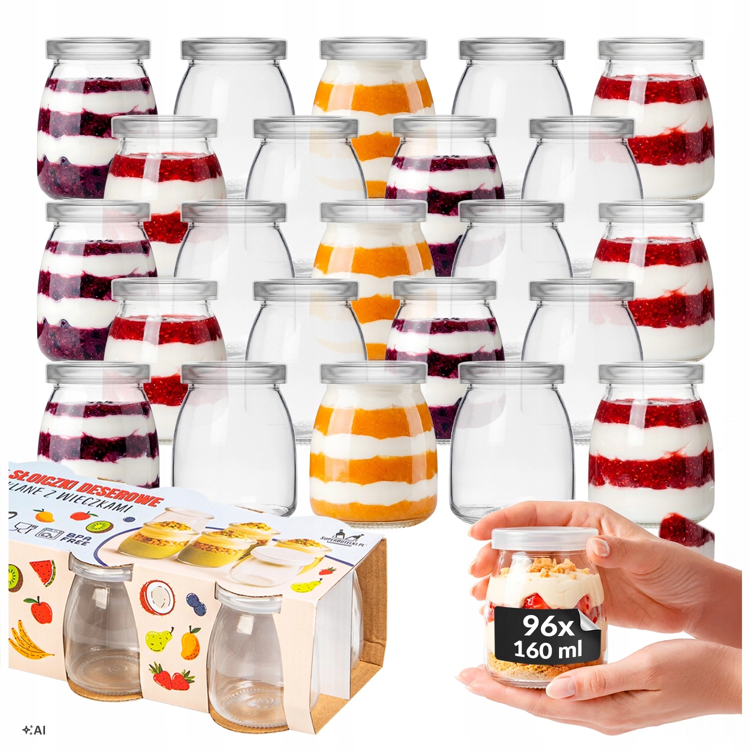 96 x Skleničky 160 Ml na Jogurtové Dezerty Musy Svíčky Želé Špunty