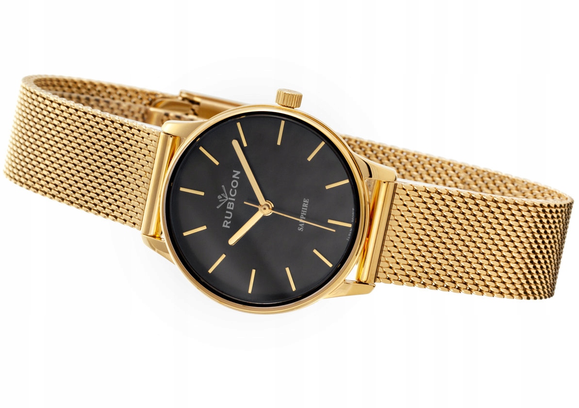 Elegantní Dámské Bižuterní Hodinky Rubicon RNBE35, Zlatý Mesh Saphire