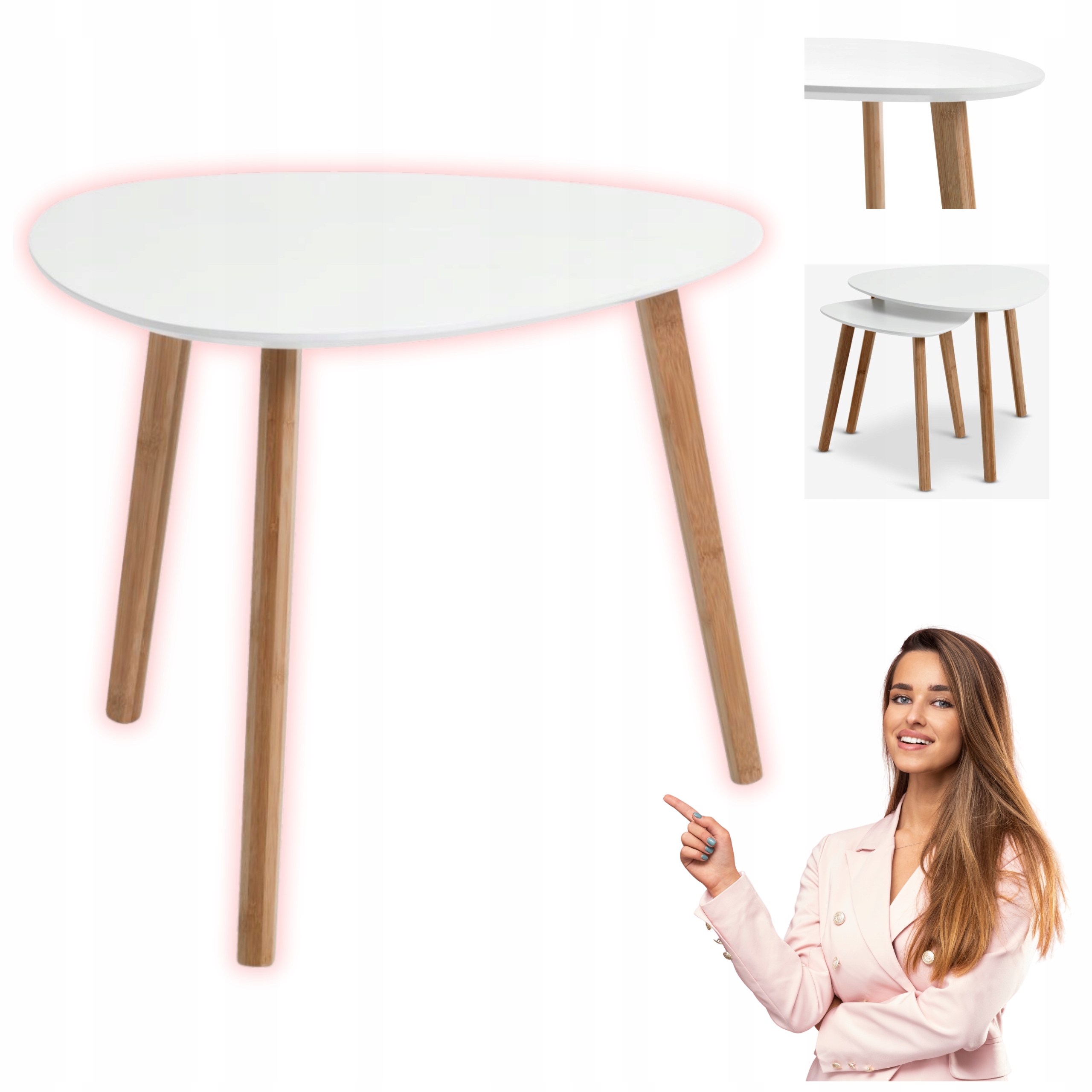 Stolek Taps 40x40 cm Bílá deska & bambusové nohy Kompaktní a stylový